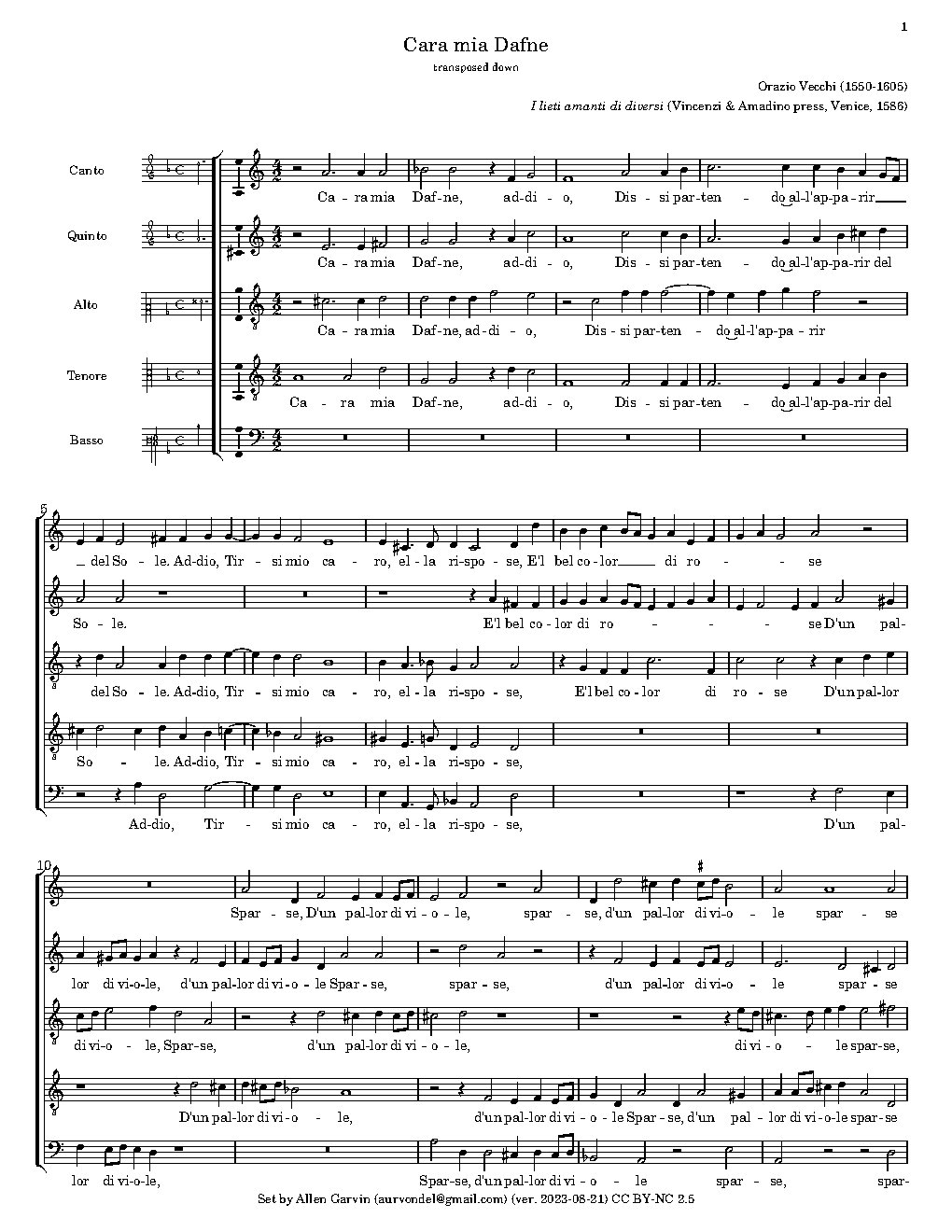 Cara mia Dafne - Choir Script PDF Thumbnail