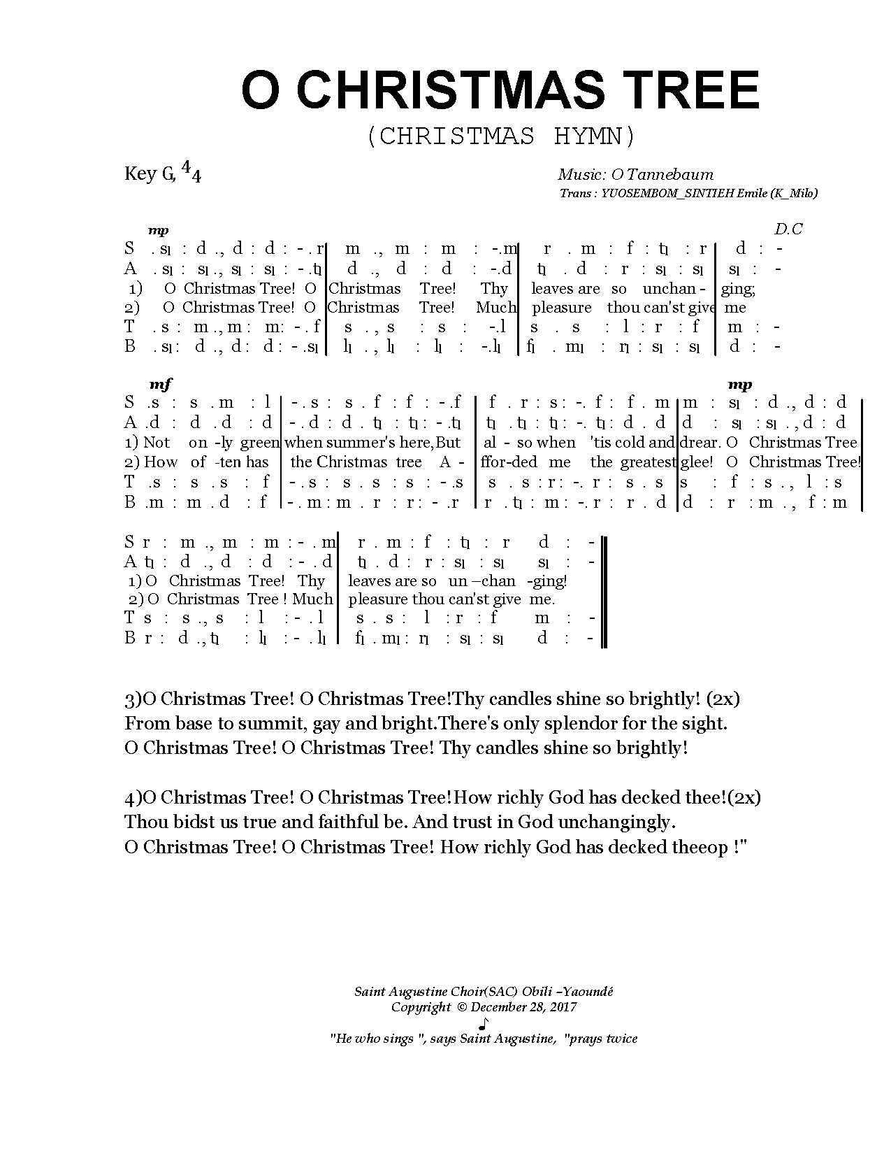 O Christmas Tree - Download Choir Script PDF