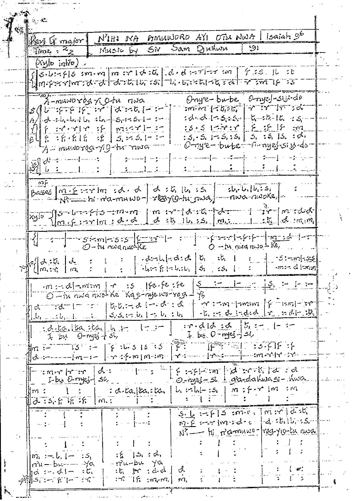 Nihi Na Amuworo Anyi Otu Nwa Sam Ojukwu - Download Choir Script PDF