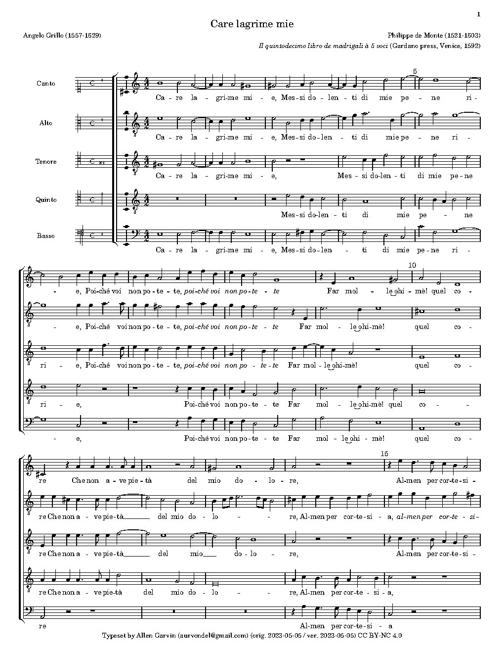 Care lagrime mie - Choir Script PDF Thumbnail