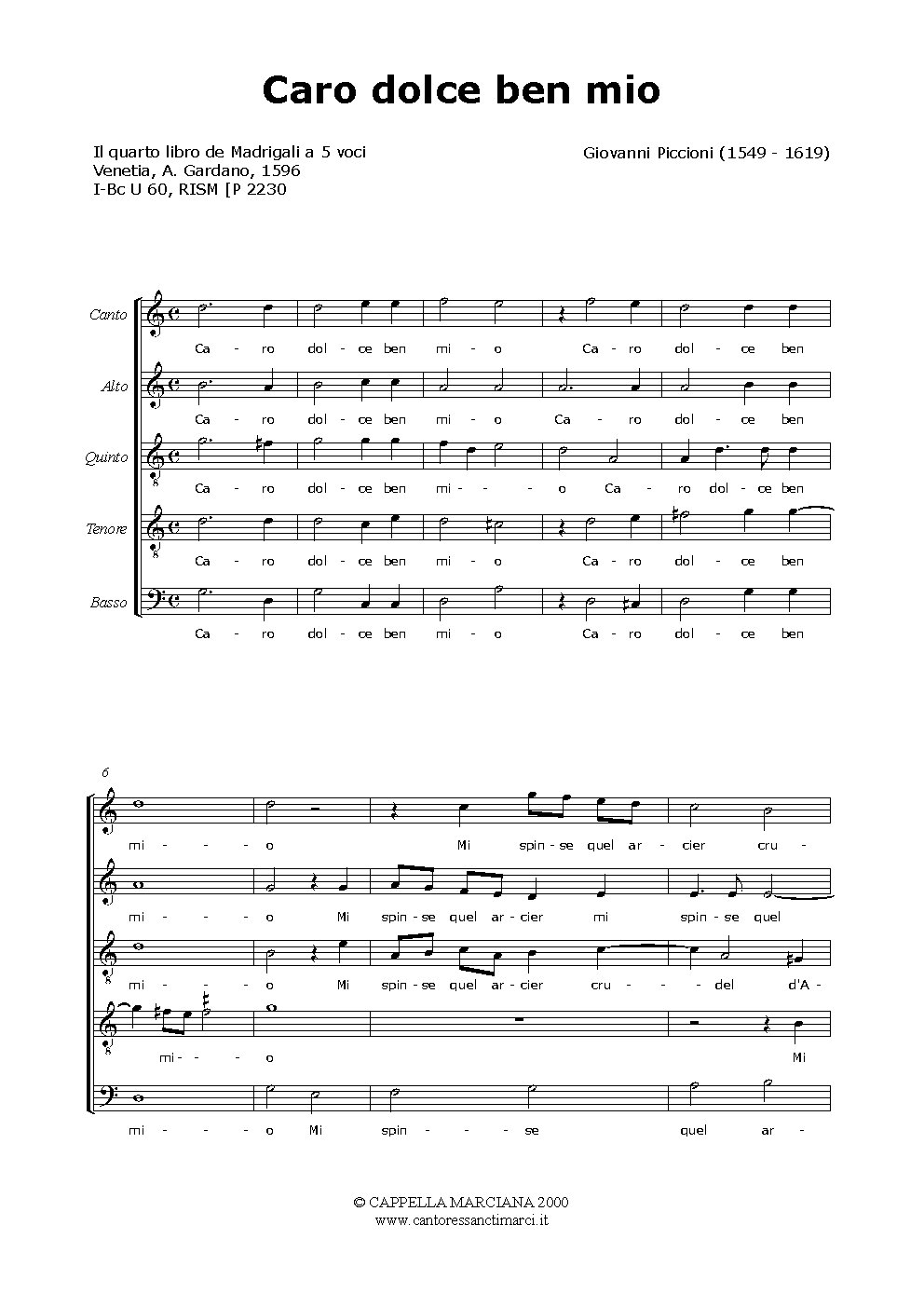 Caro dolce ben mio - Choir Script PDF Thumbnail