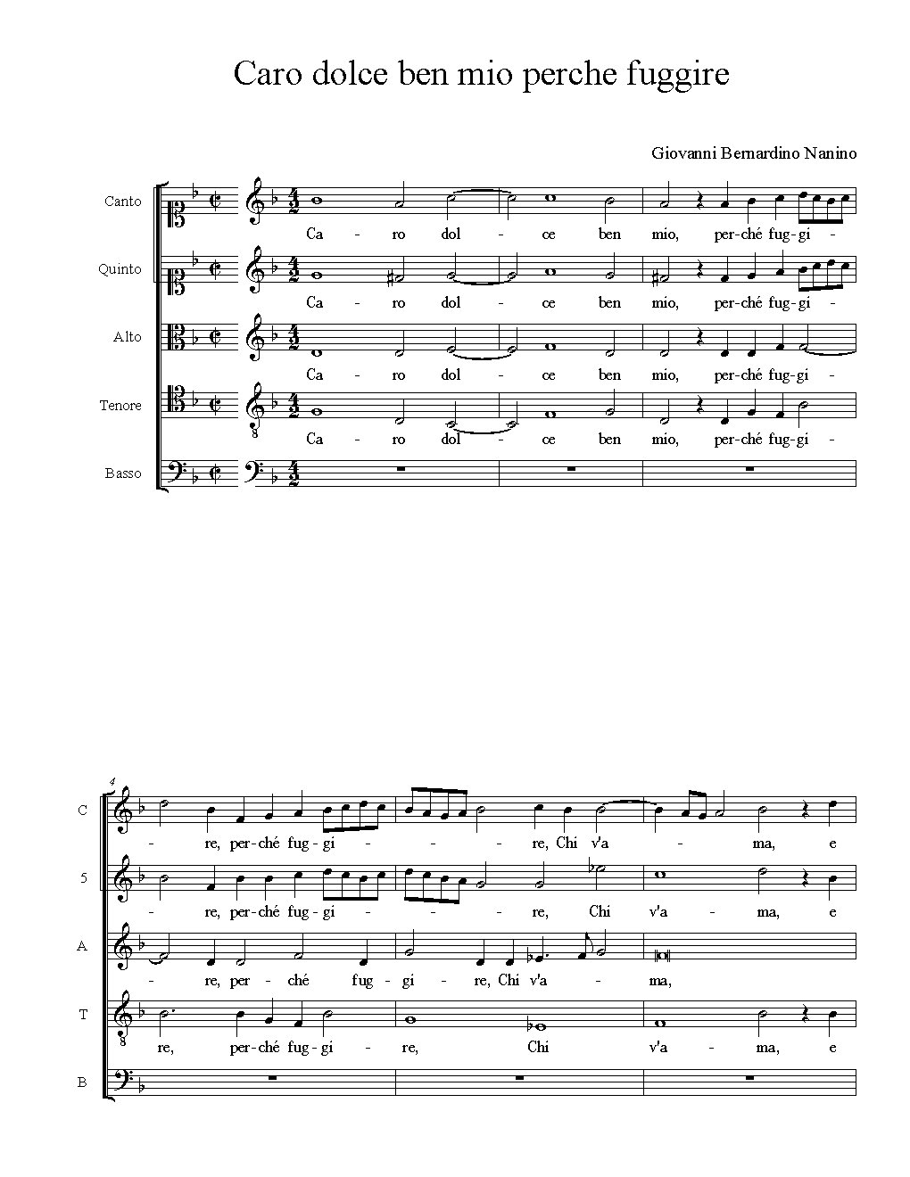 Caro dolce ben mio perche fuggire - Choir Script PDF Thumbnail