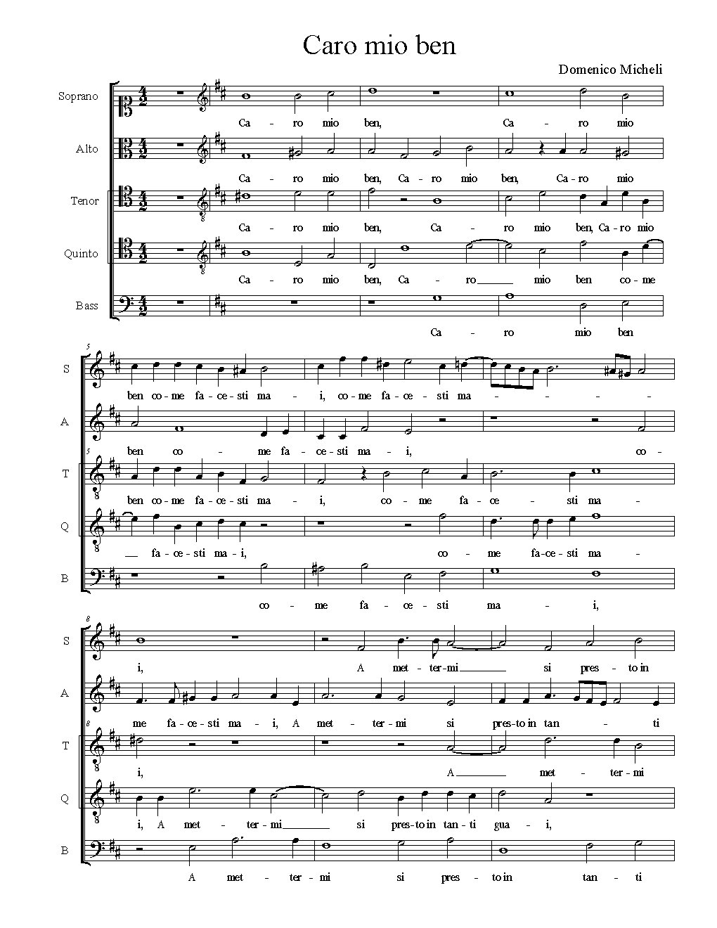 Caro mio ben - Choir Script PDF Thumbnail