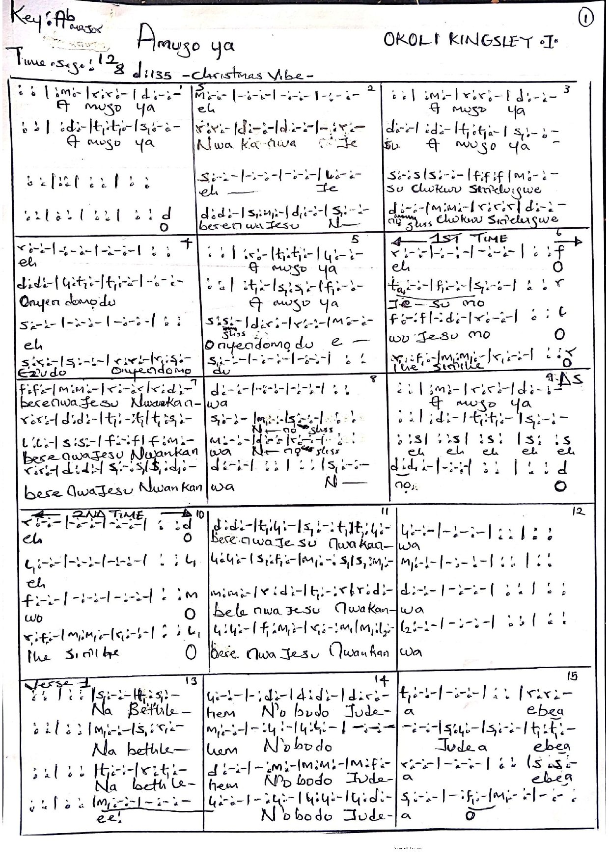 Amugo Ya .... Okoli Kingsley - Download Choir Script PDF