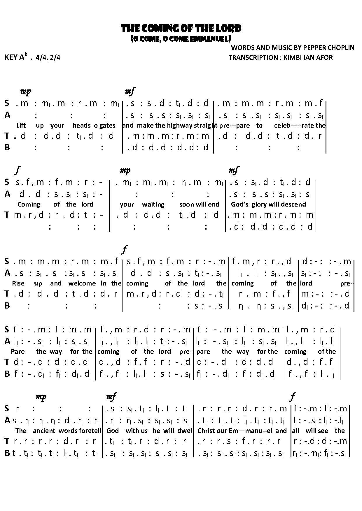 The Coming Of The Lord - Download Choir Script PDF