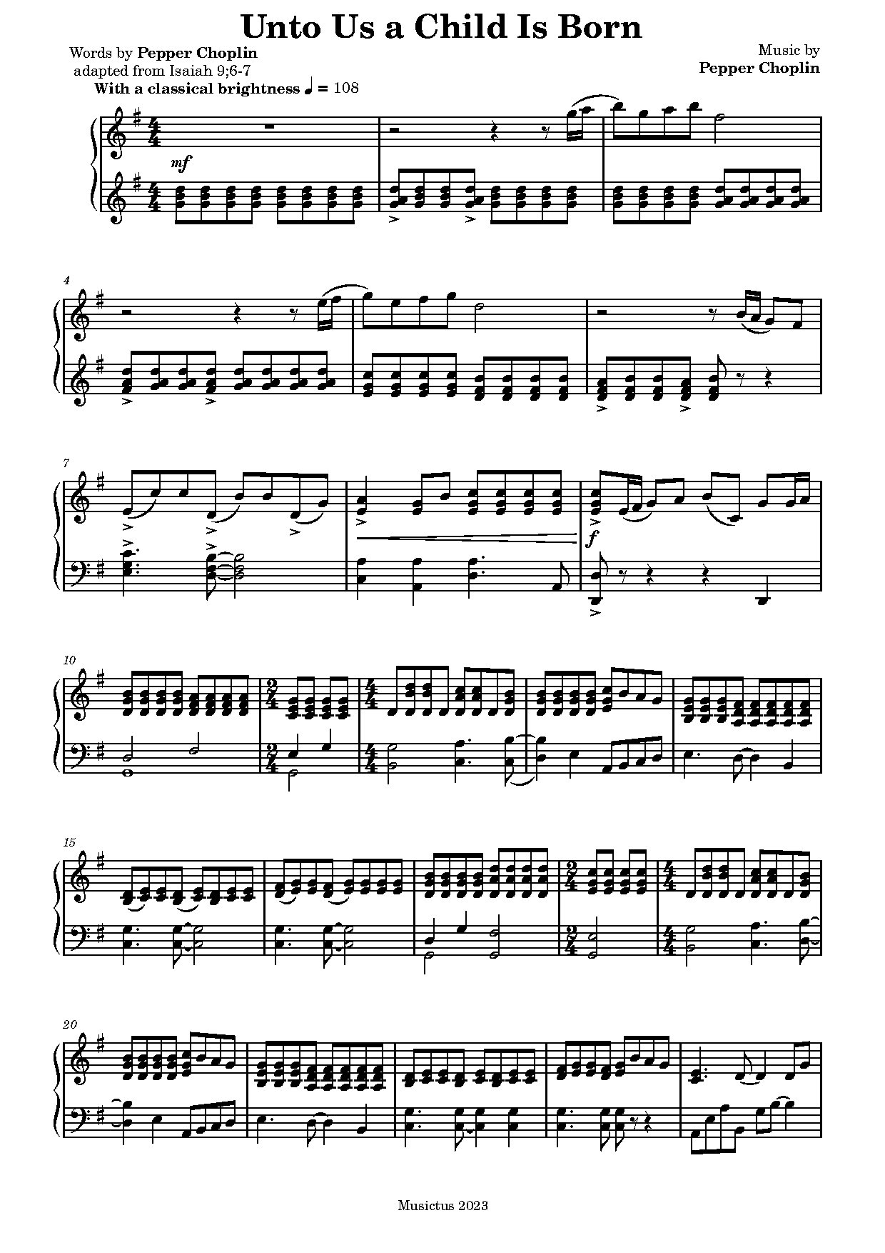 Unto Us A Child Is Born Pepper Choplin Piano - Download Choir Script PDF