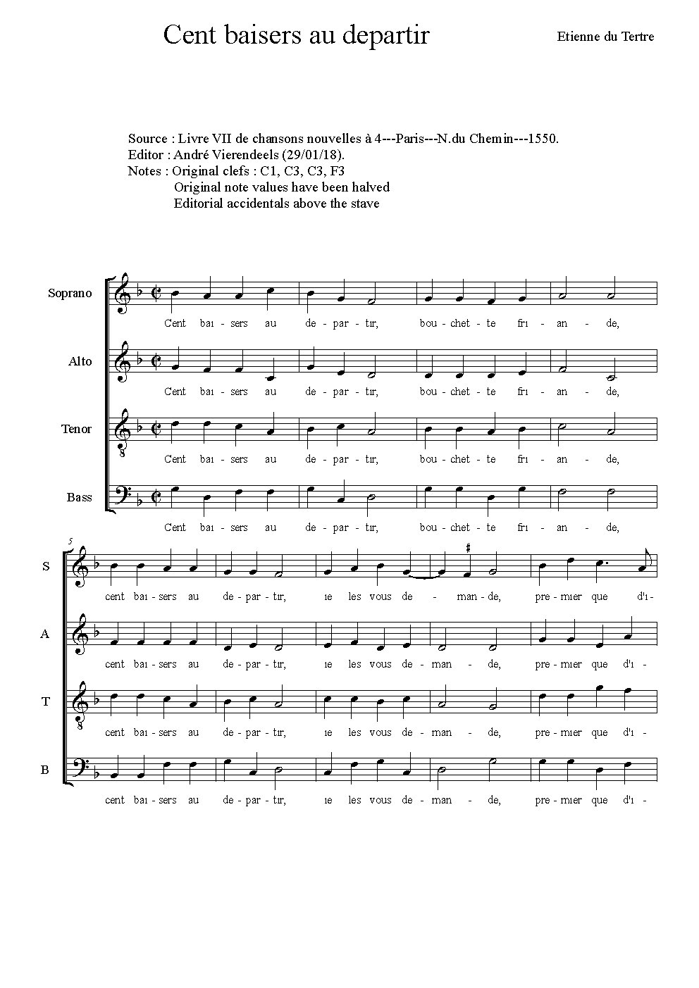 Cent baisers - Choir Script PDF Thumbnail