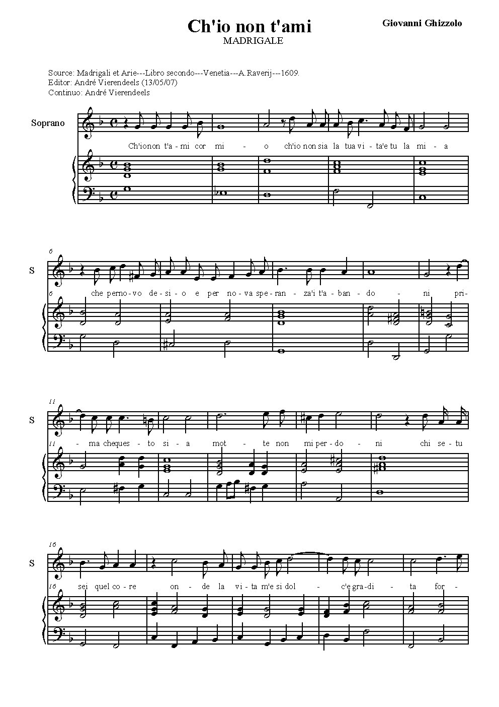 Ch'io non t'ami - Choir Script PDF Thumbnail