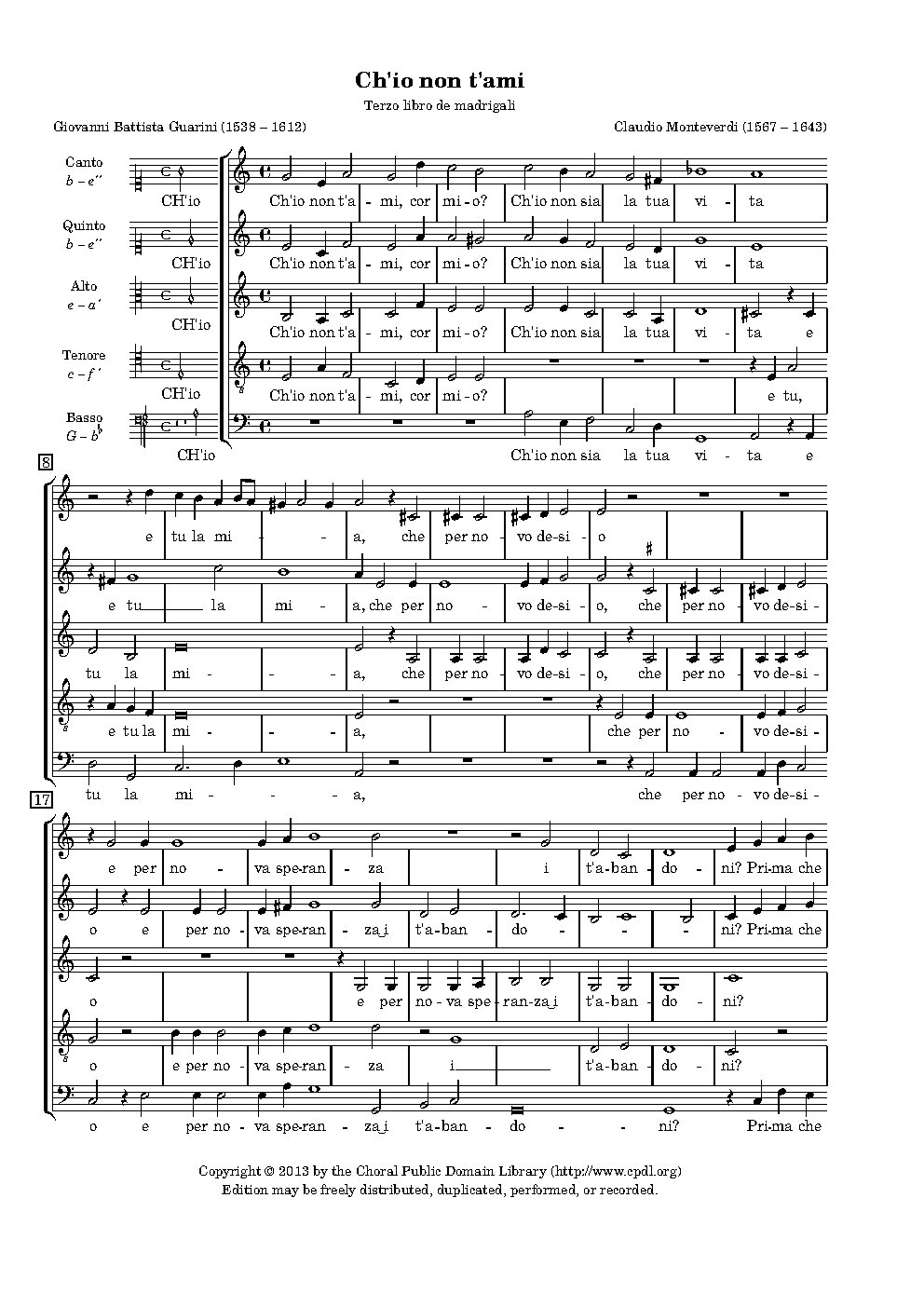 Ch'io non t'ami, cor mio