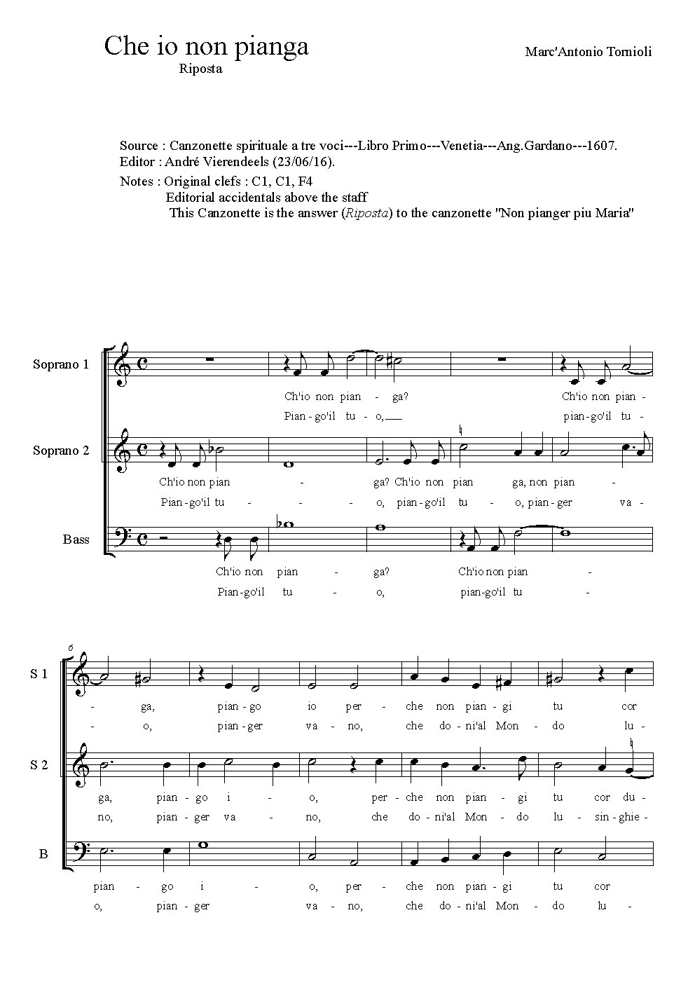Ch' io non pianga? - Choir Script PDF Thumbnail