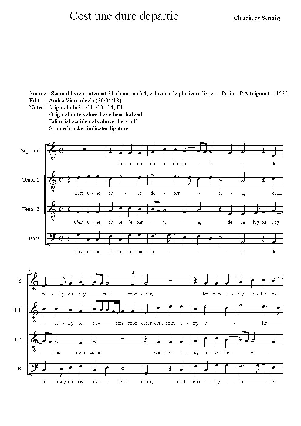 Cest une dure departie - Choir Script PDF Thumbnail