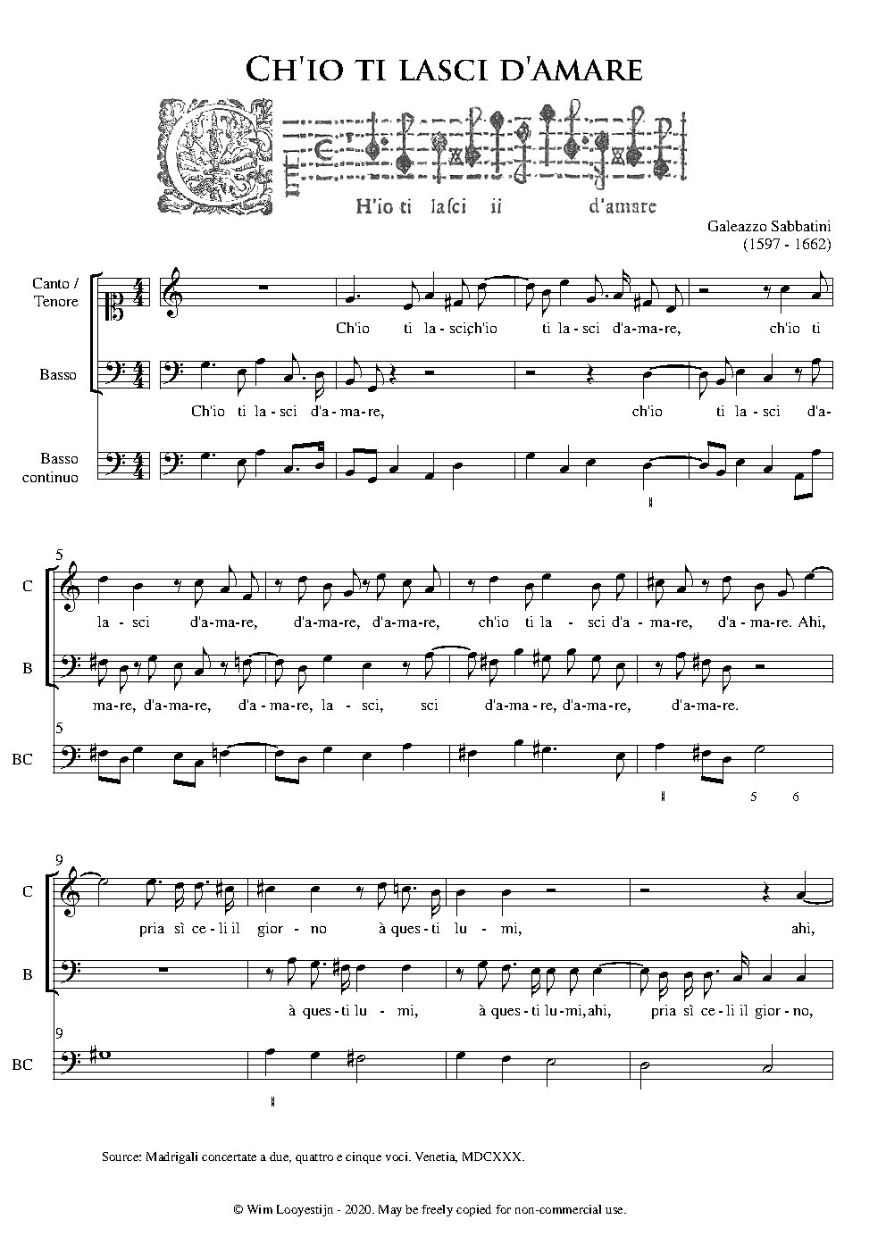 Ch'io ti lasci d'amore - Choir Script PDF Thumbnail