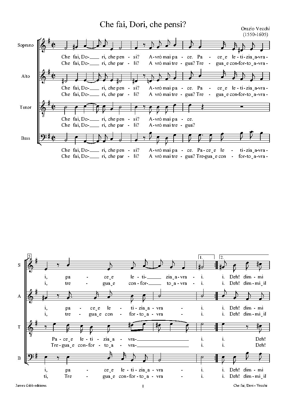 Che fai, Dori, che pensi? - Choir Script PDF Thumbnail