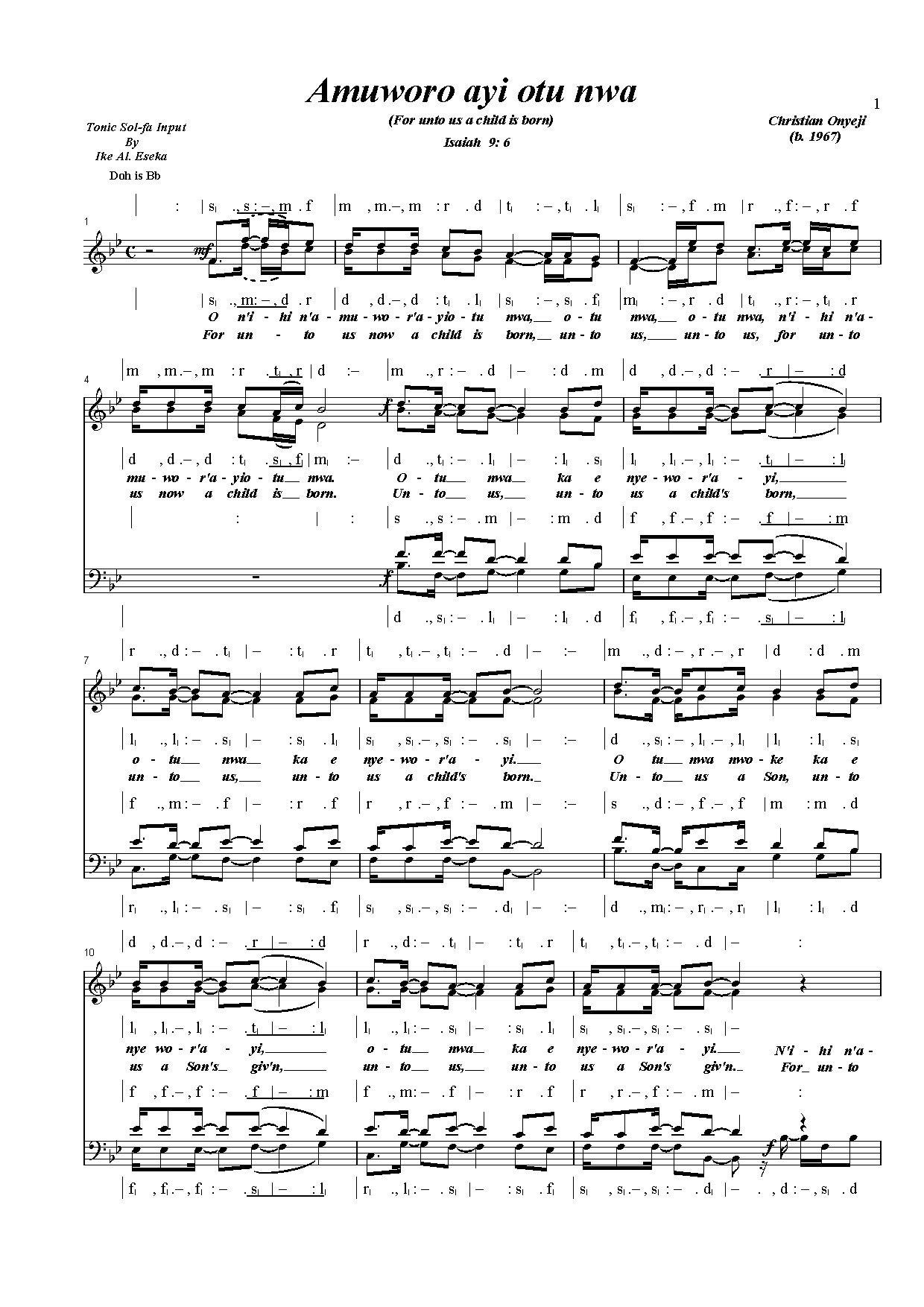 Amuworo Ayi Otu Nwa - Download Choir Script PDF