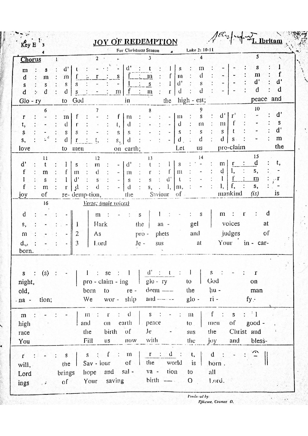 Joy Of Redemption - Download Choir Script PDF