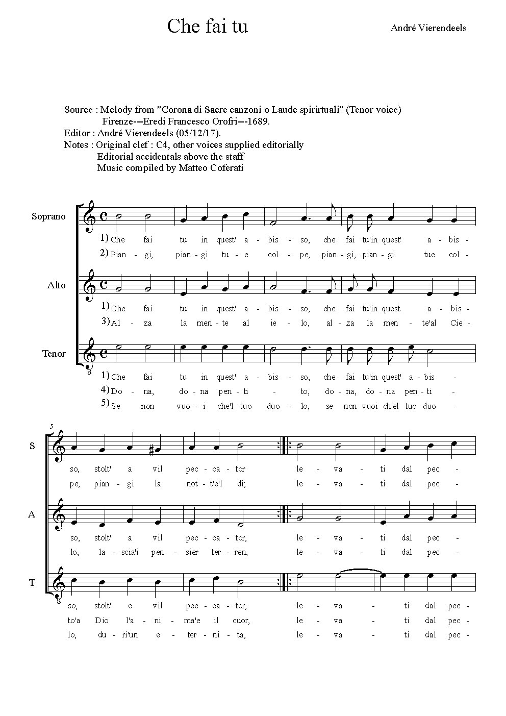 Che fai tu - Choir Script PDF Thumbnail