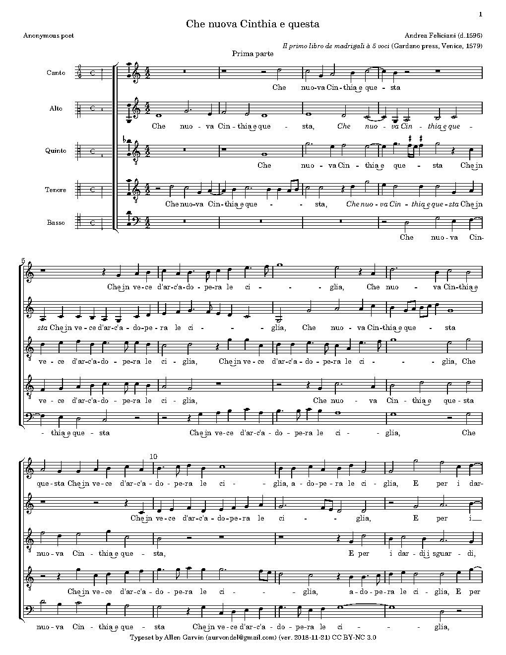 Che nuova Cinthia e questa - Choir Script PDF Thumbnail