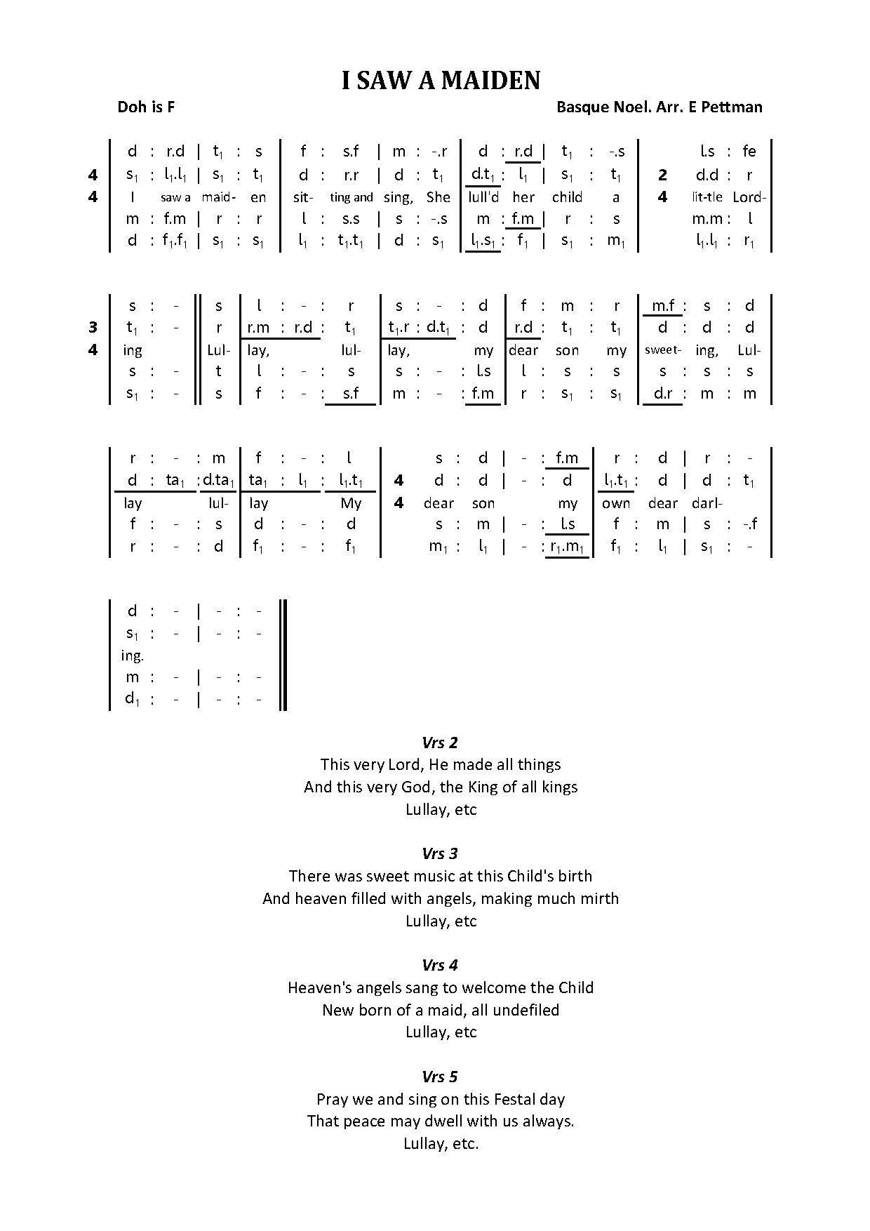 I Saw A Maiden (solfa) - Download Choir Script PDF