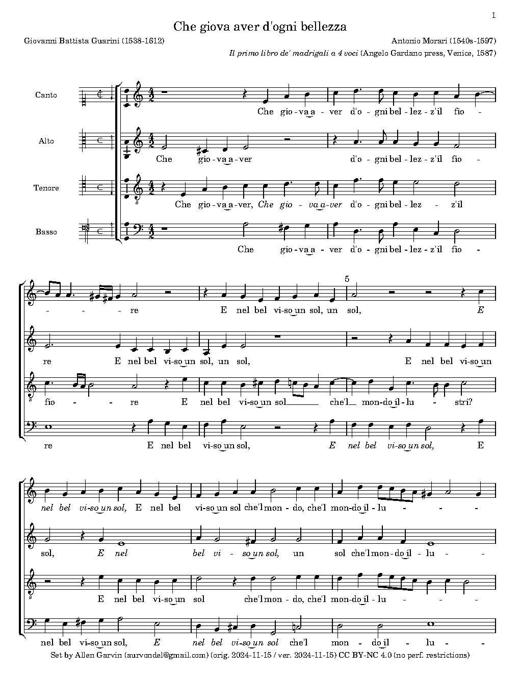 Che giova haver d'ogni bellezza il fiore - Choir Script PDF Thumbnail