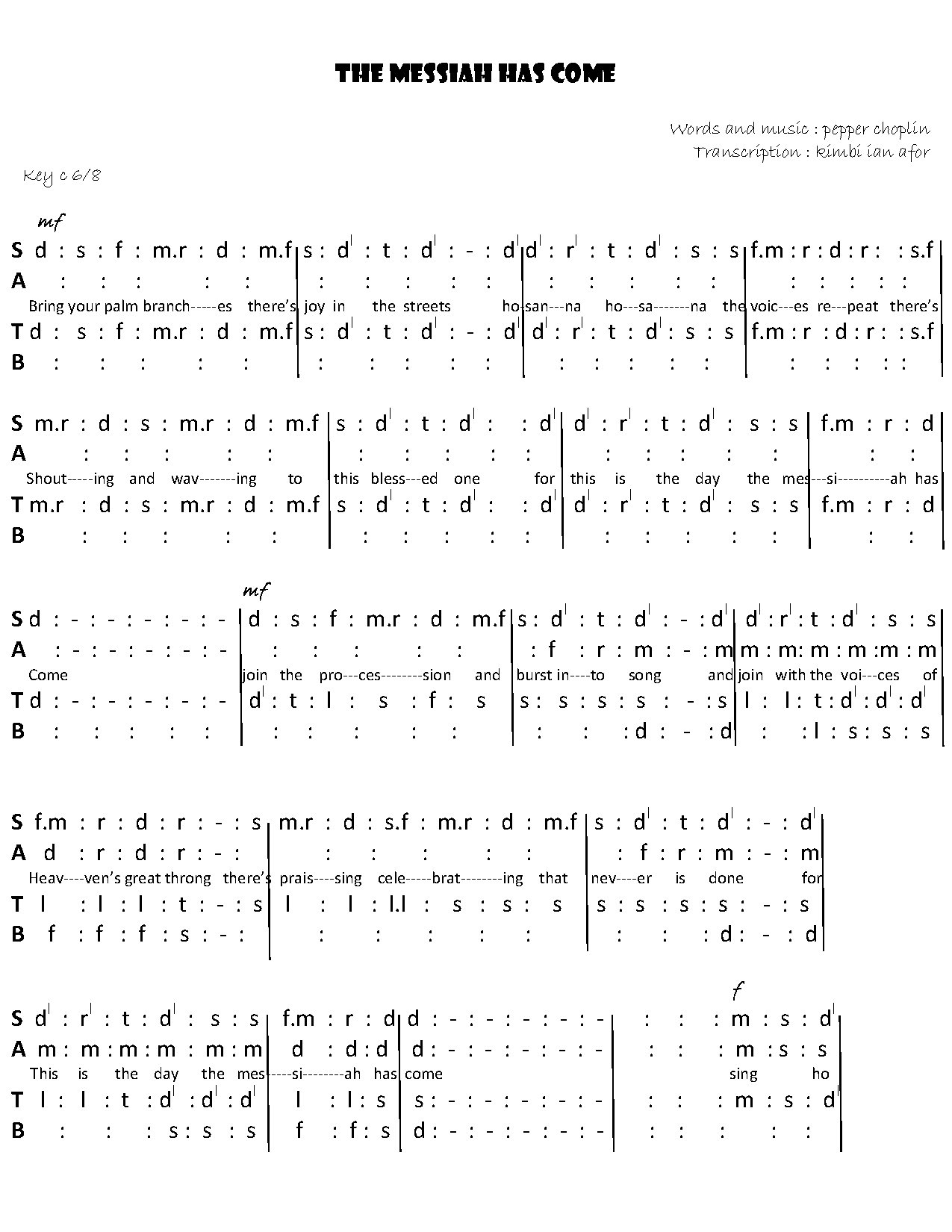 The Messiah Has Come - Download Choir Script PDF
