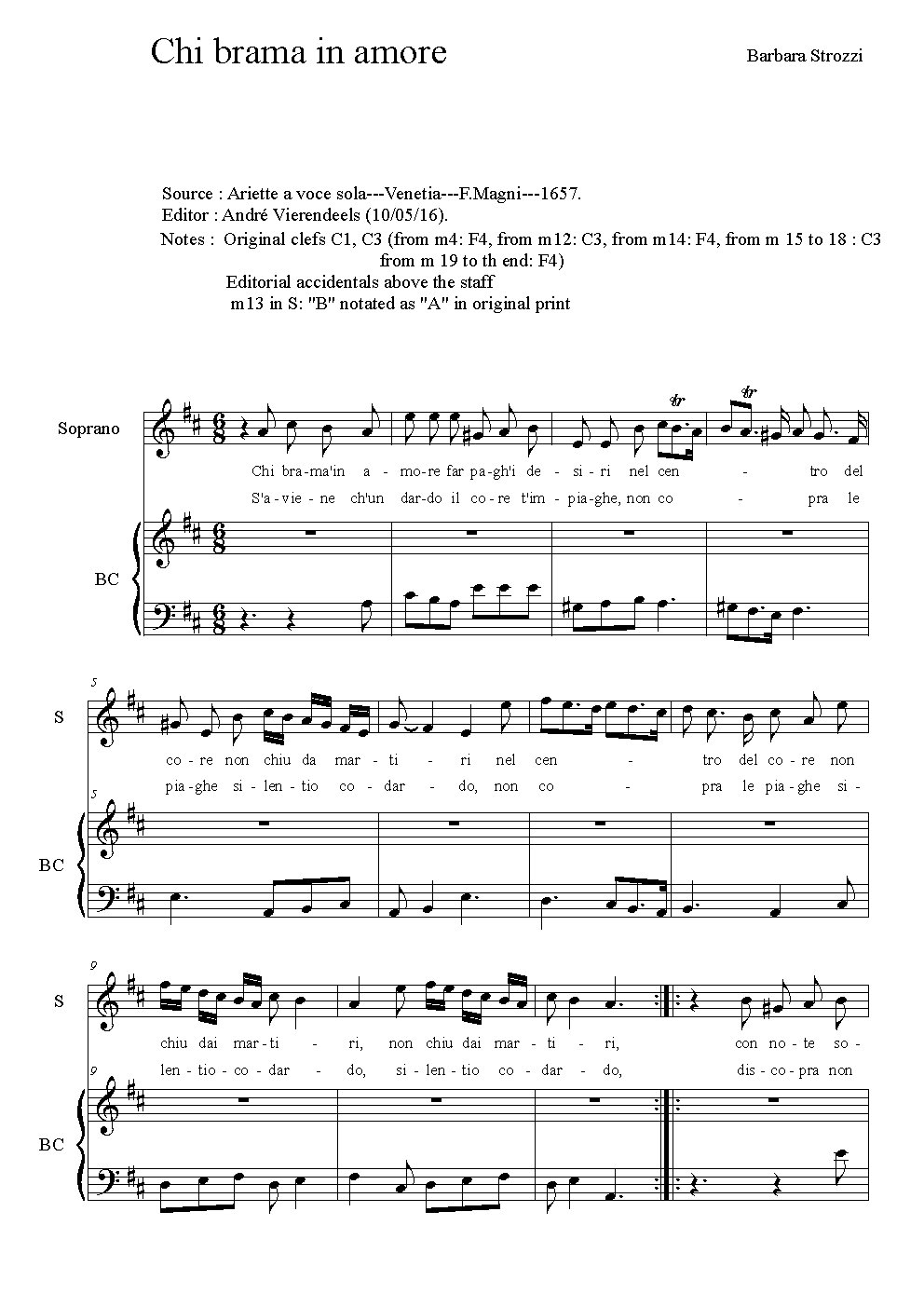Chi brama in Amore - Choir Script PDF Thumbnail