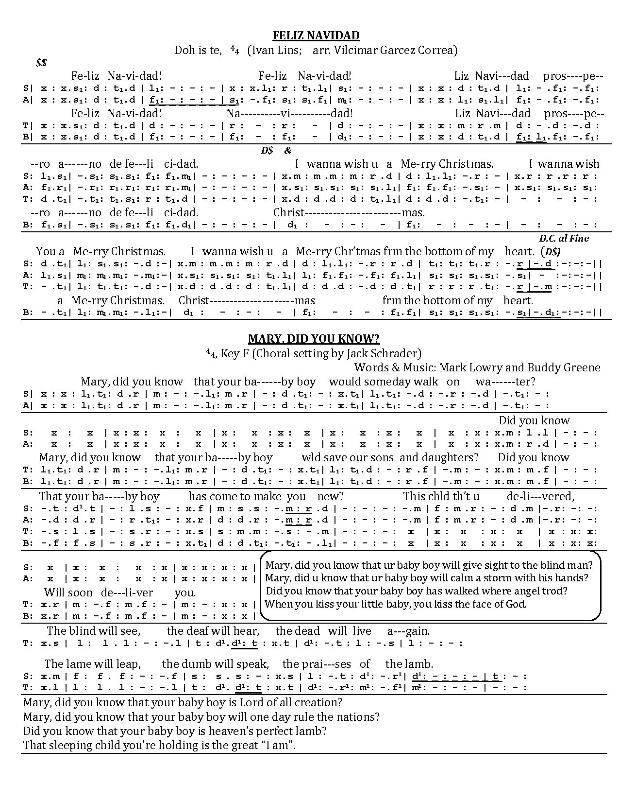 Feliz Navidad - Download Choir Script PDF