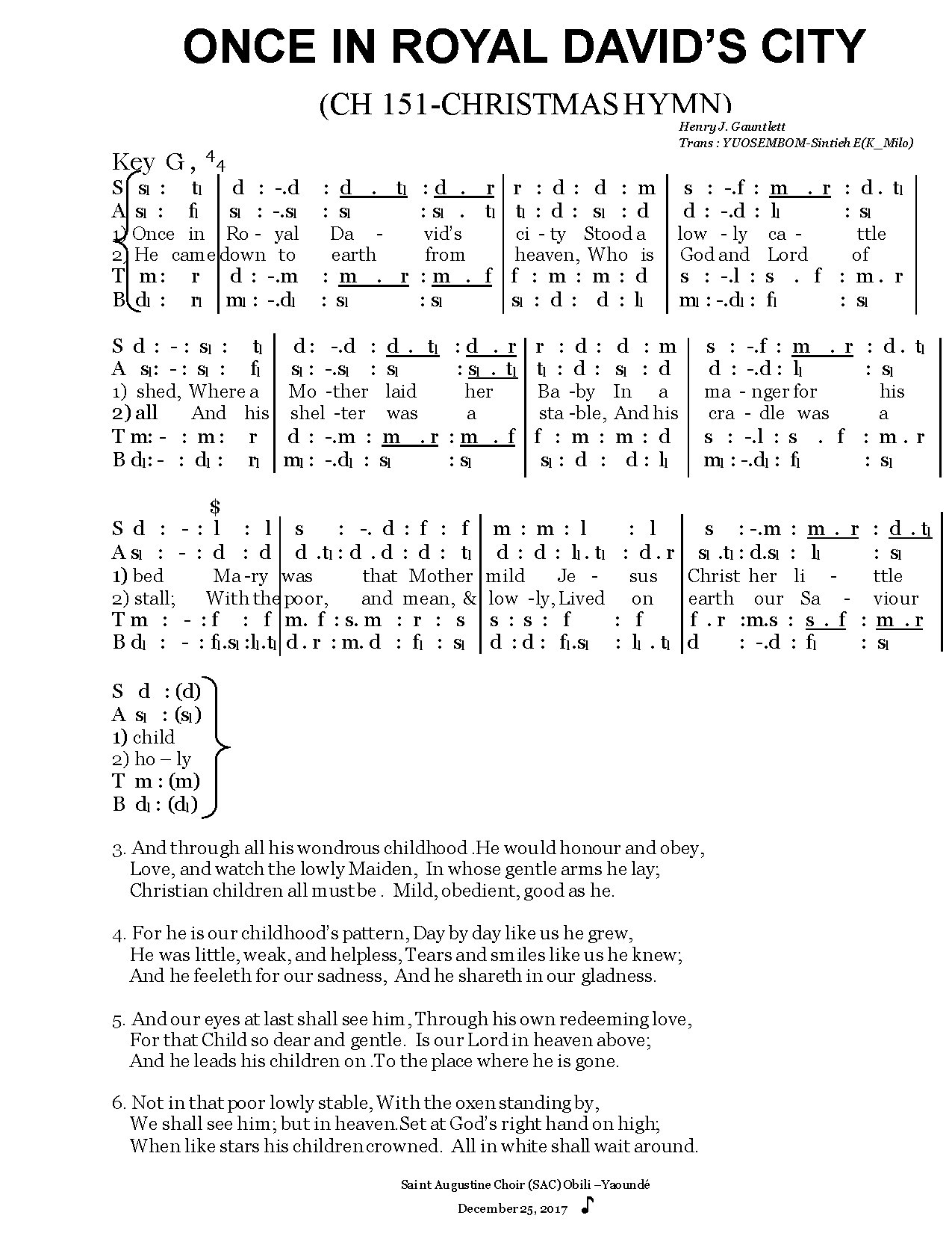 Once In Royal David City - Download Choir Script PDF