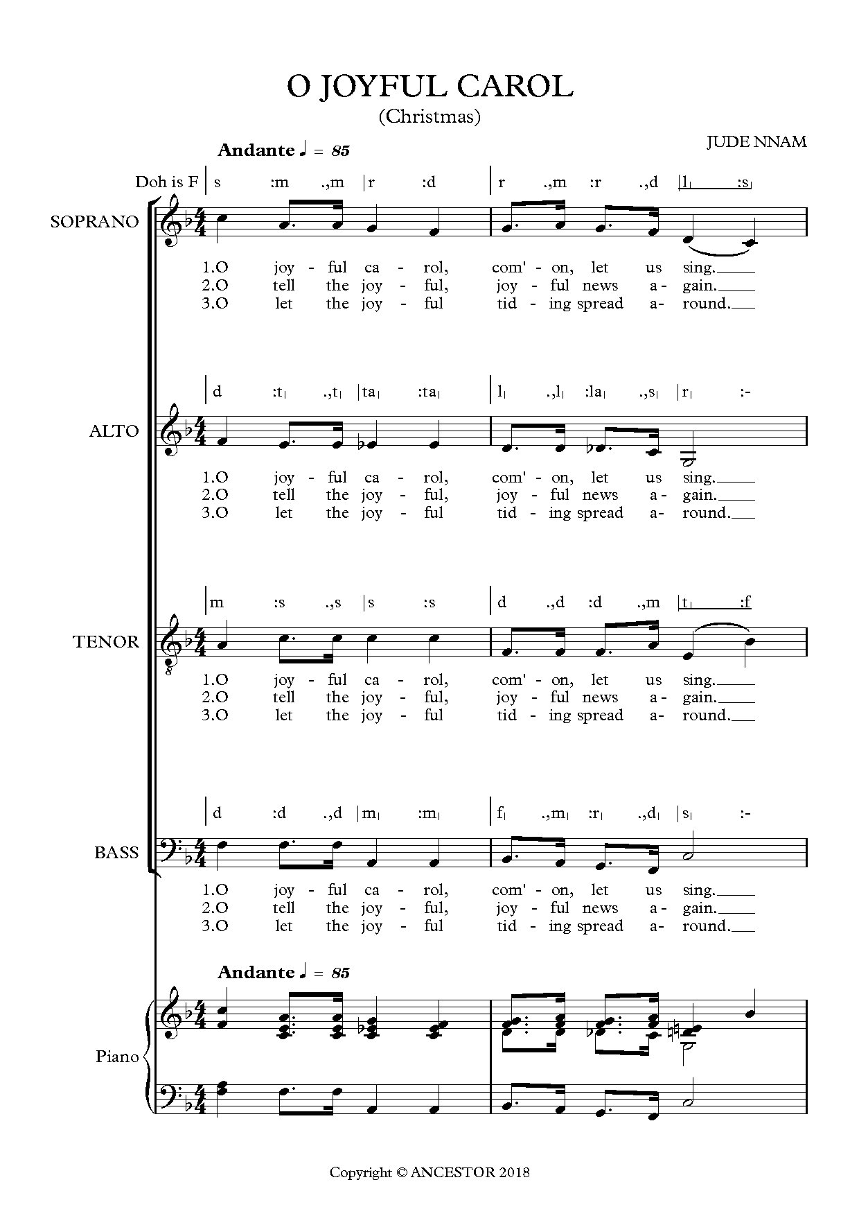 O Joyful Carol (christmas) - Download Choir Script PDF
