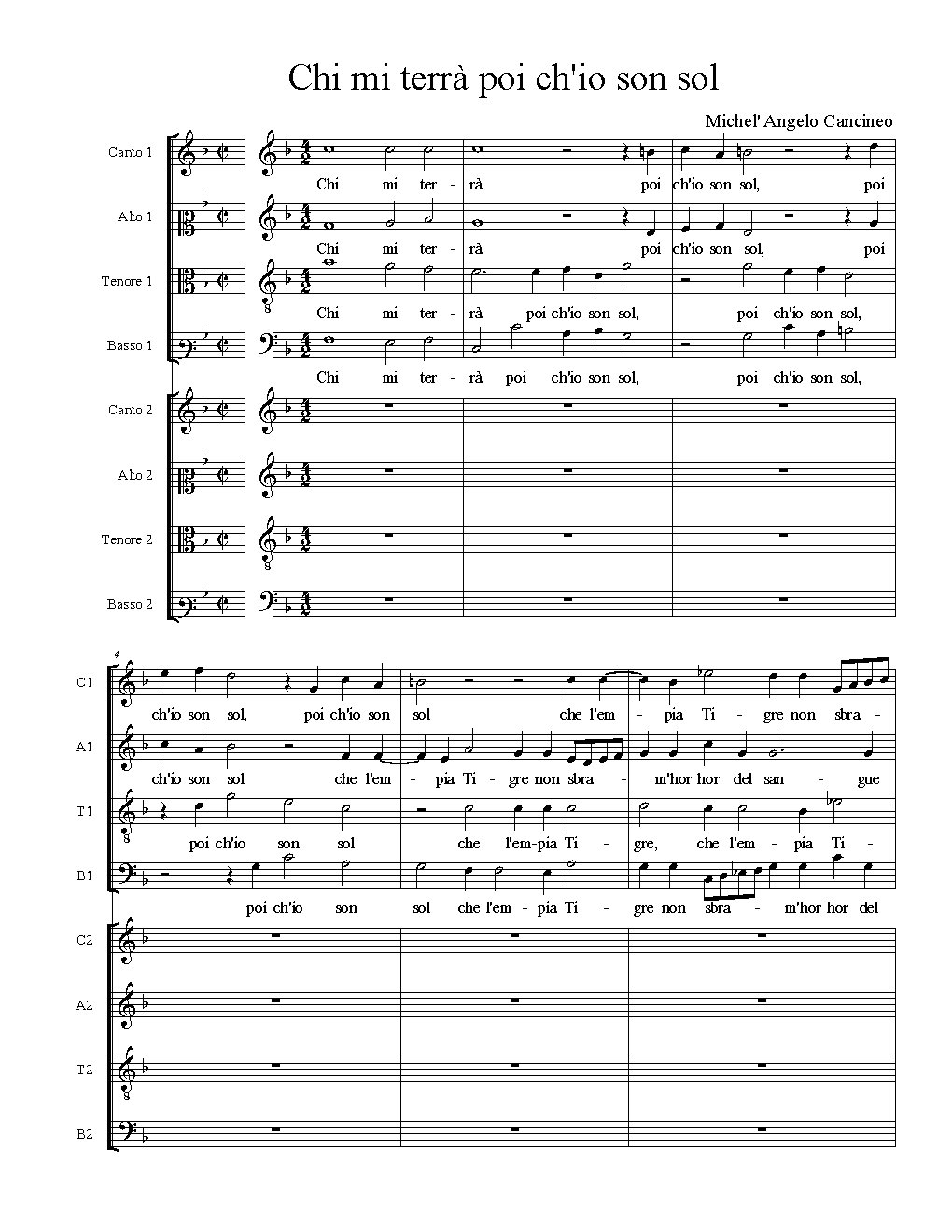 Chi mi terrà poi ch'io son sol - Choir Script PDF Thumbnail