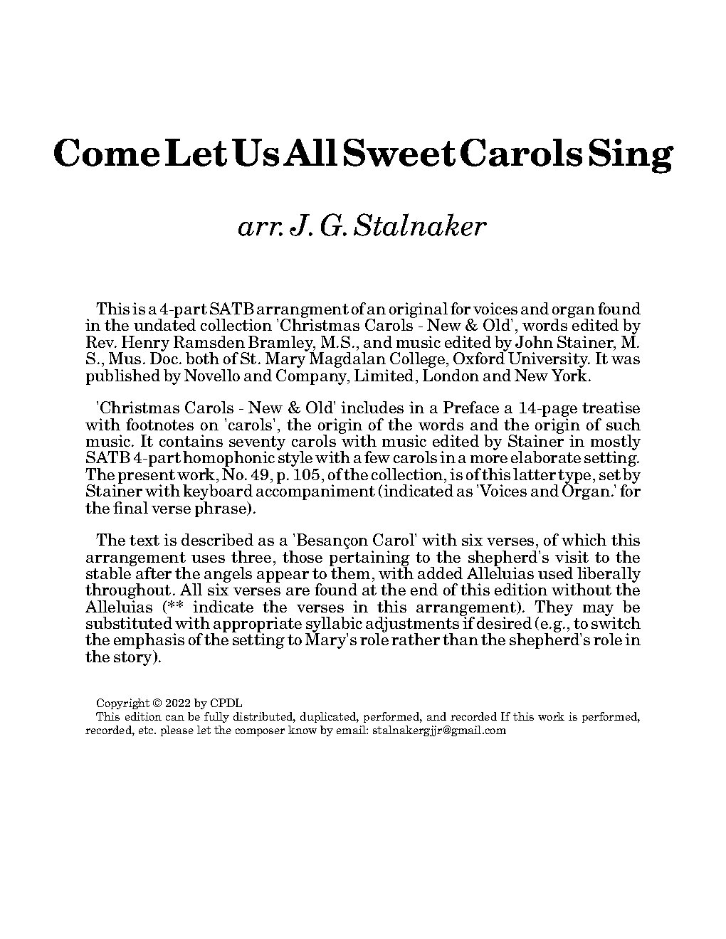 Come, Let Us All Sweet Carols Sing