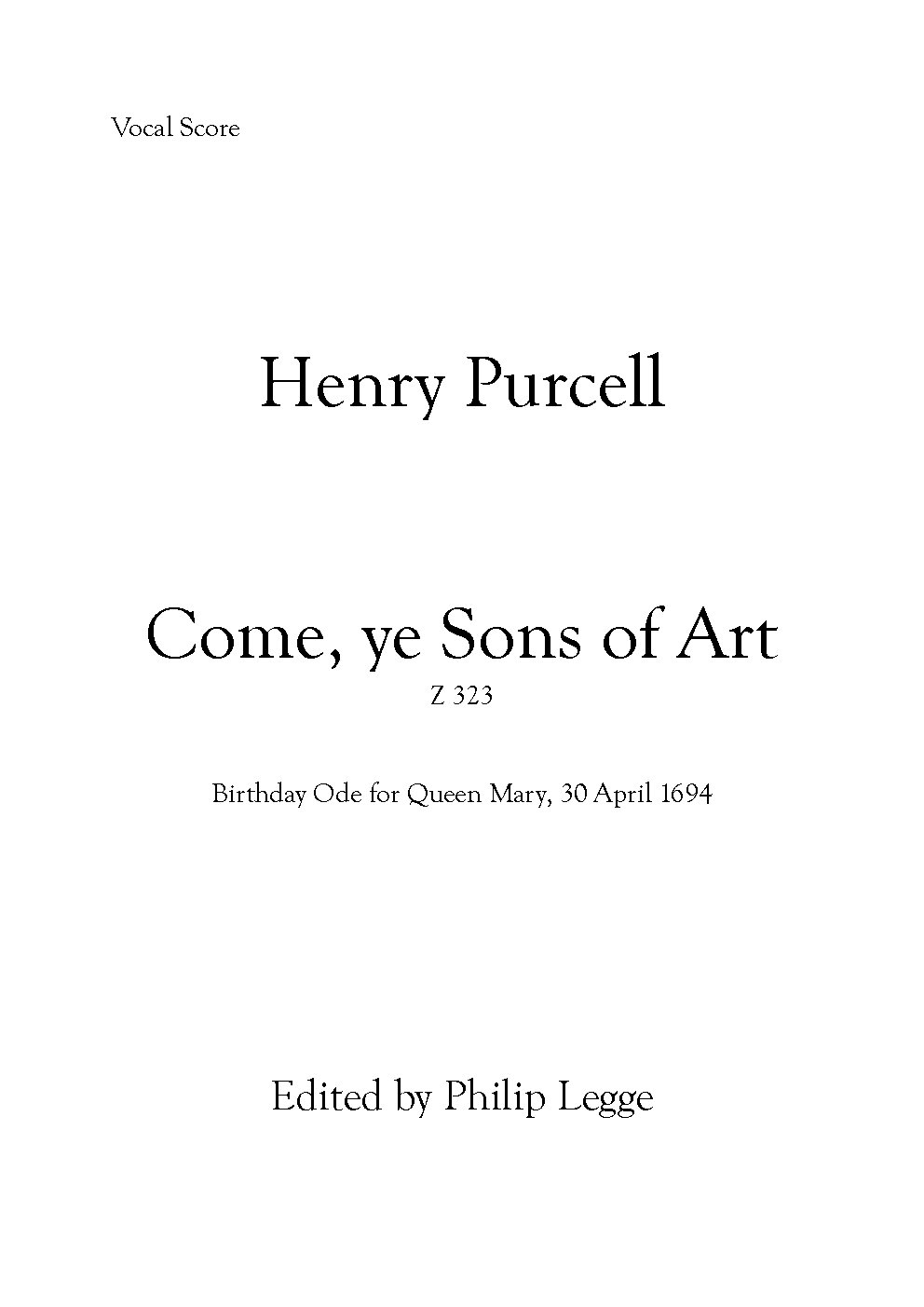 Come, ye Sons of Art