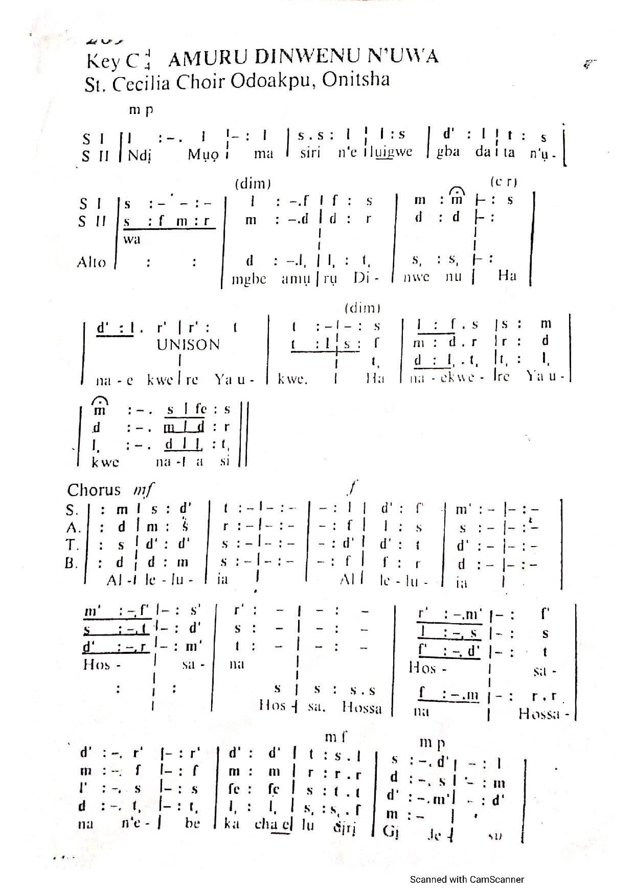 Amuru Dinwenu N Uwa - Download Choir Script PDF