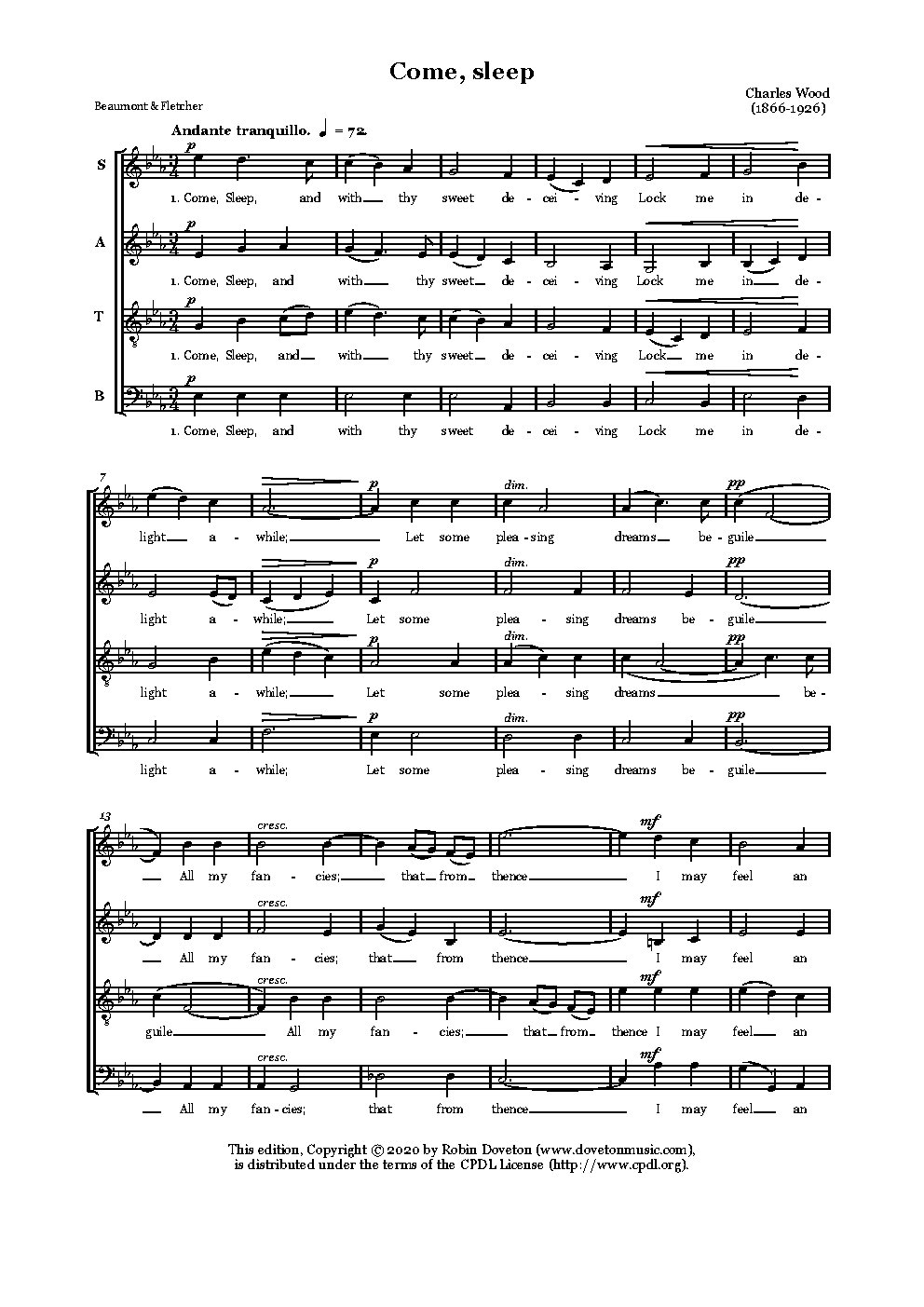 Come, sleep - Choir Script PDF Thumbnail