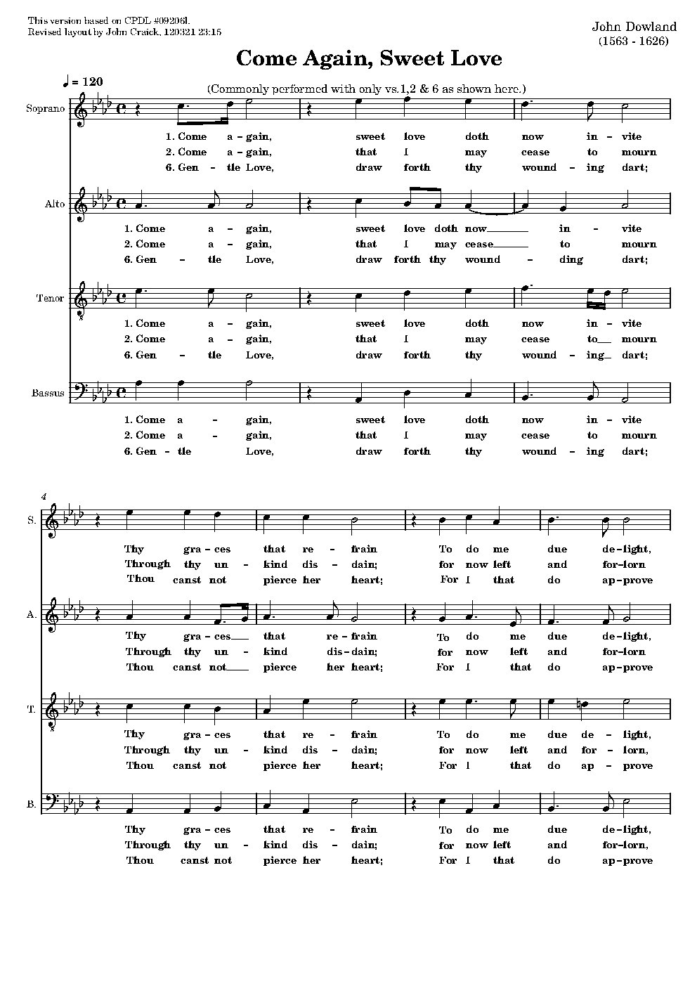 Come again! Sweet love doth now invite - Choir Script PDF Thumbnail