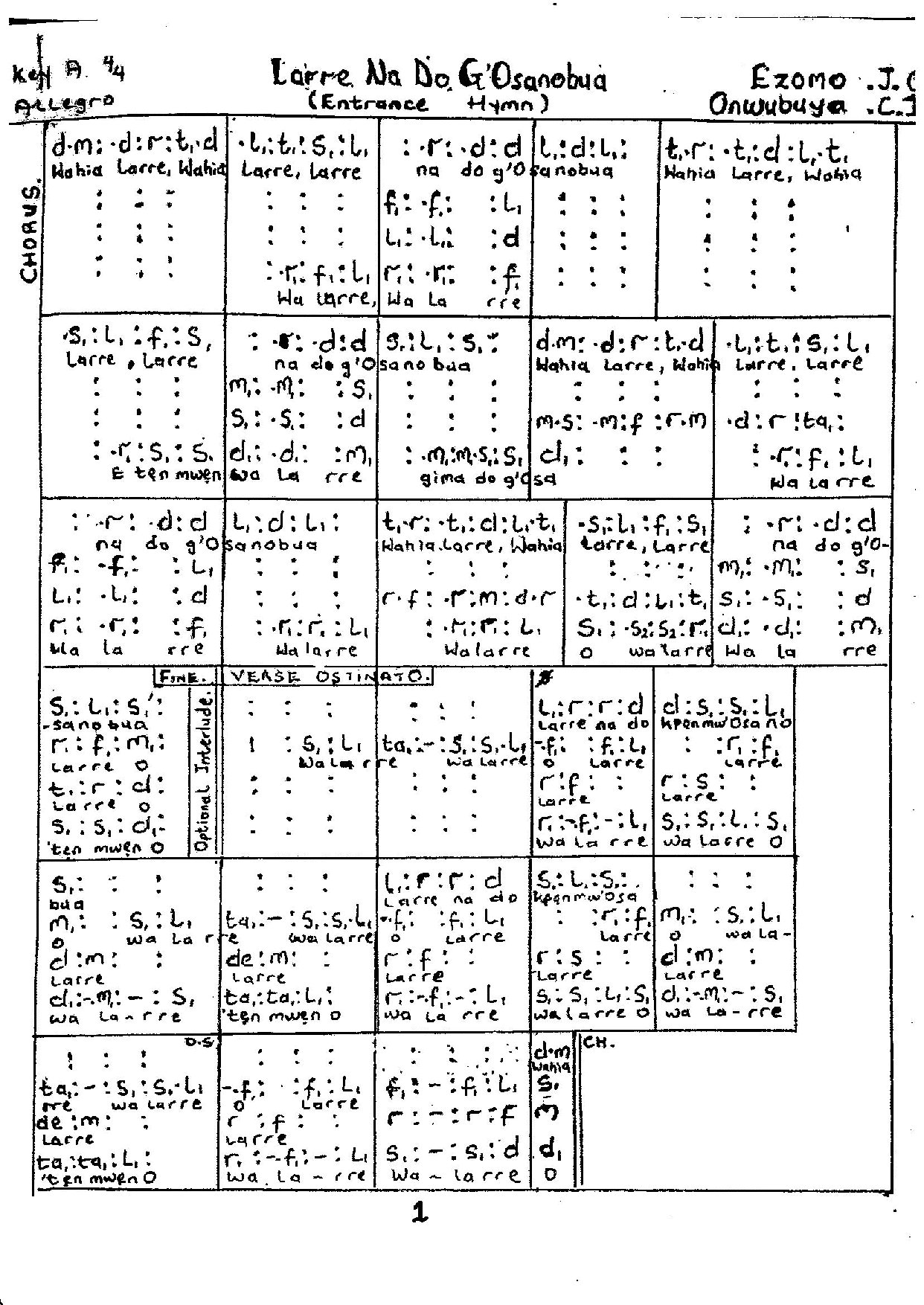 Larre Na Do G Osanoba - Download Choir Script PDF