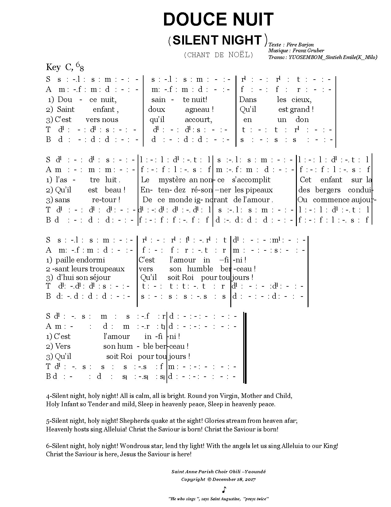Douce Nuit - Download Choir Script PDF