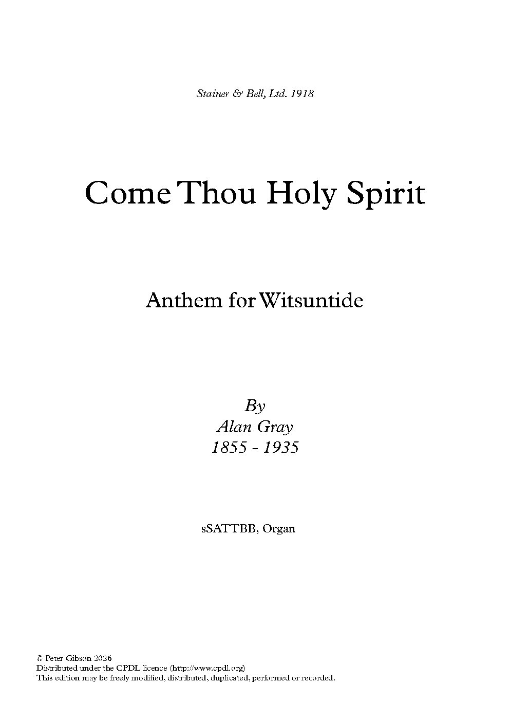 Come, thou holy Spirit
