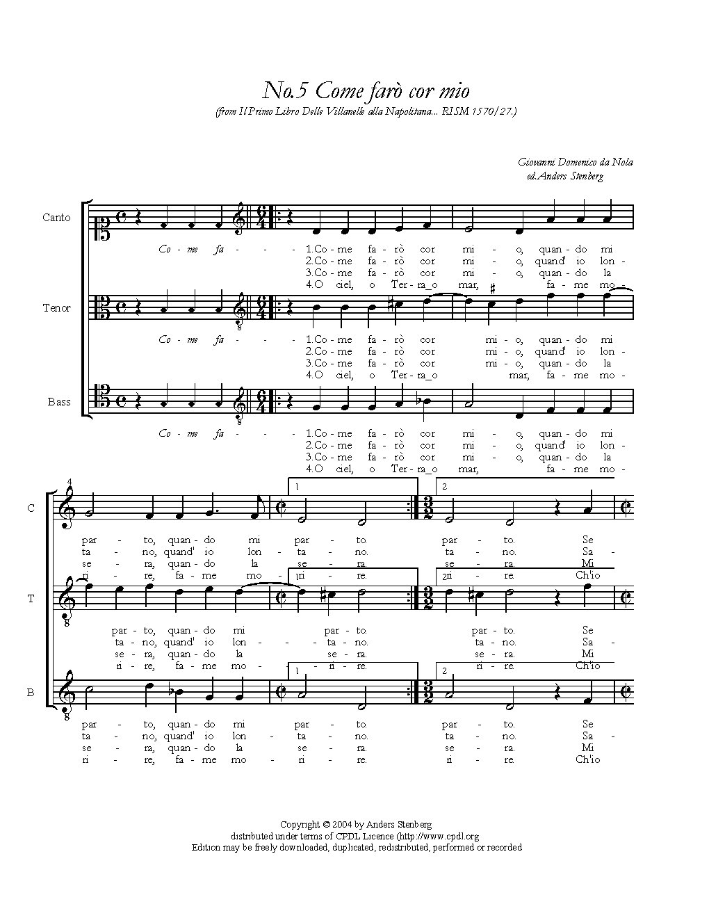 Come farò cor mio - Choir Script PDF Thumbnail