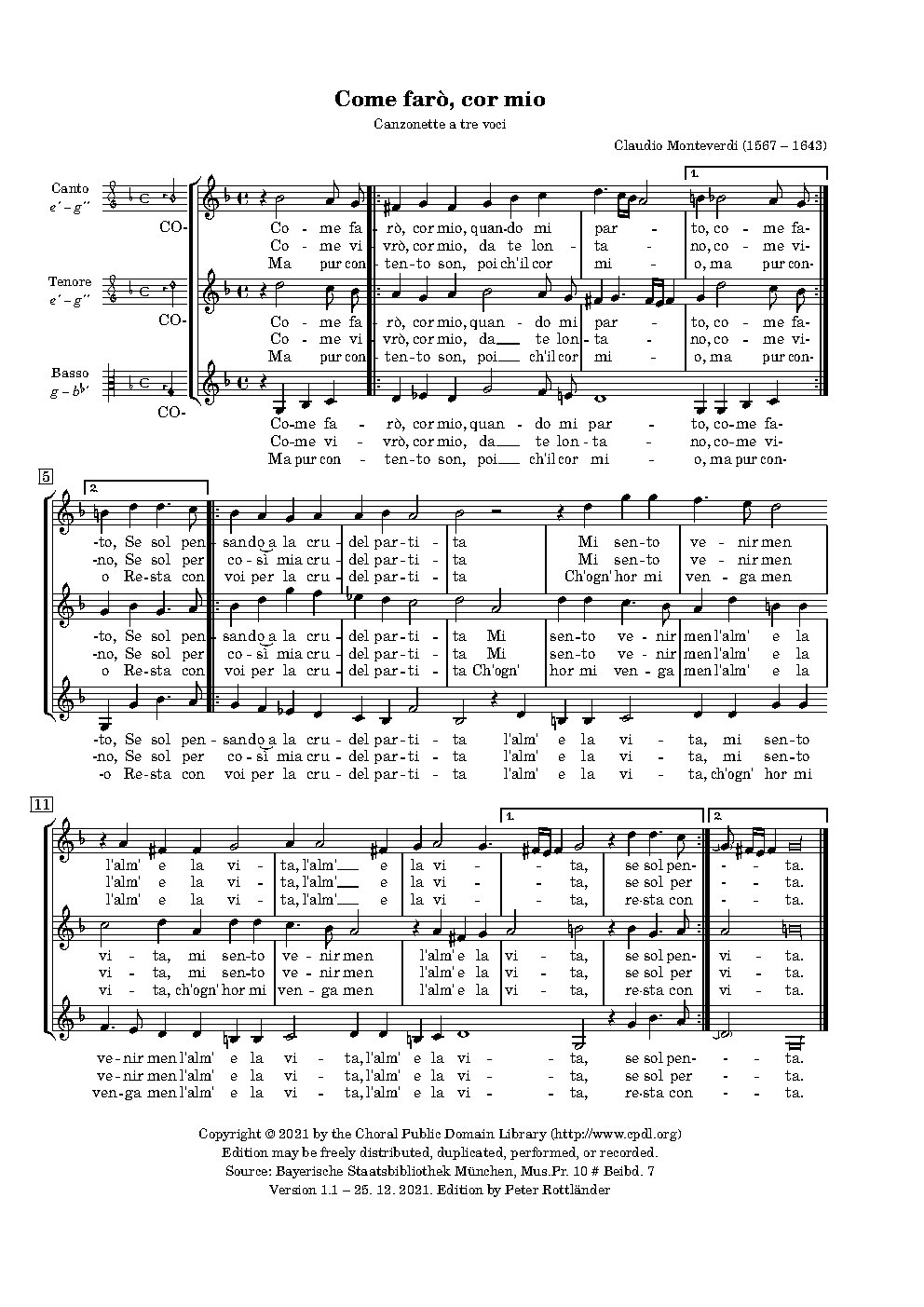Come farò cuor mio - Choir Script PDF Thumbnail