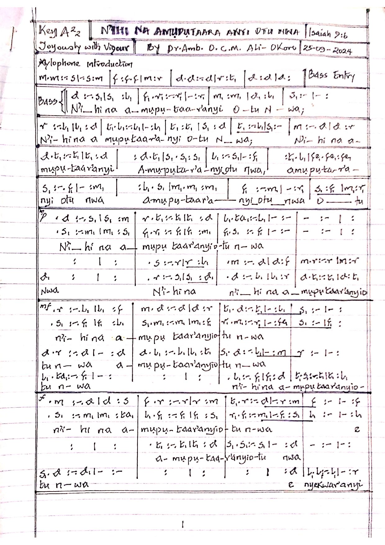 N Ihi Na Amuputaara Anyi Otu Nwa (is.96) By Dr. Amb. O.c.m. Ali-okoro - Download Choir Script PDF