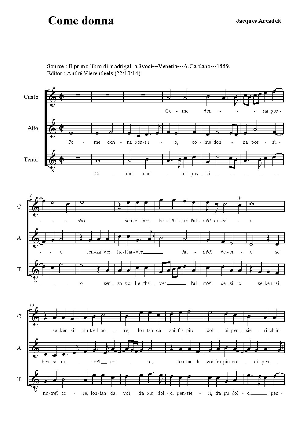 Come donna - Choir Script PDF Thumbnail
