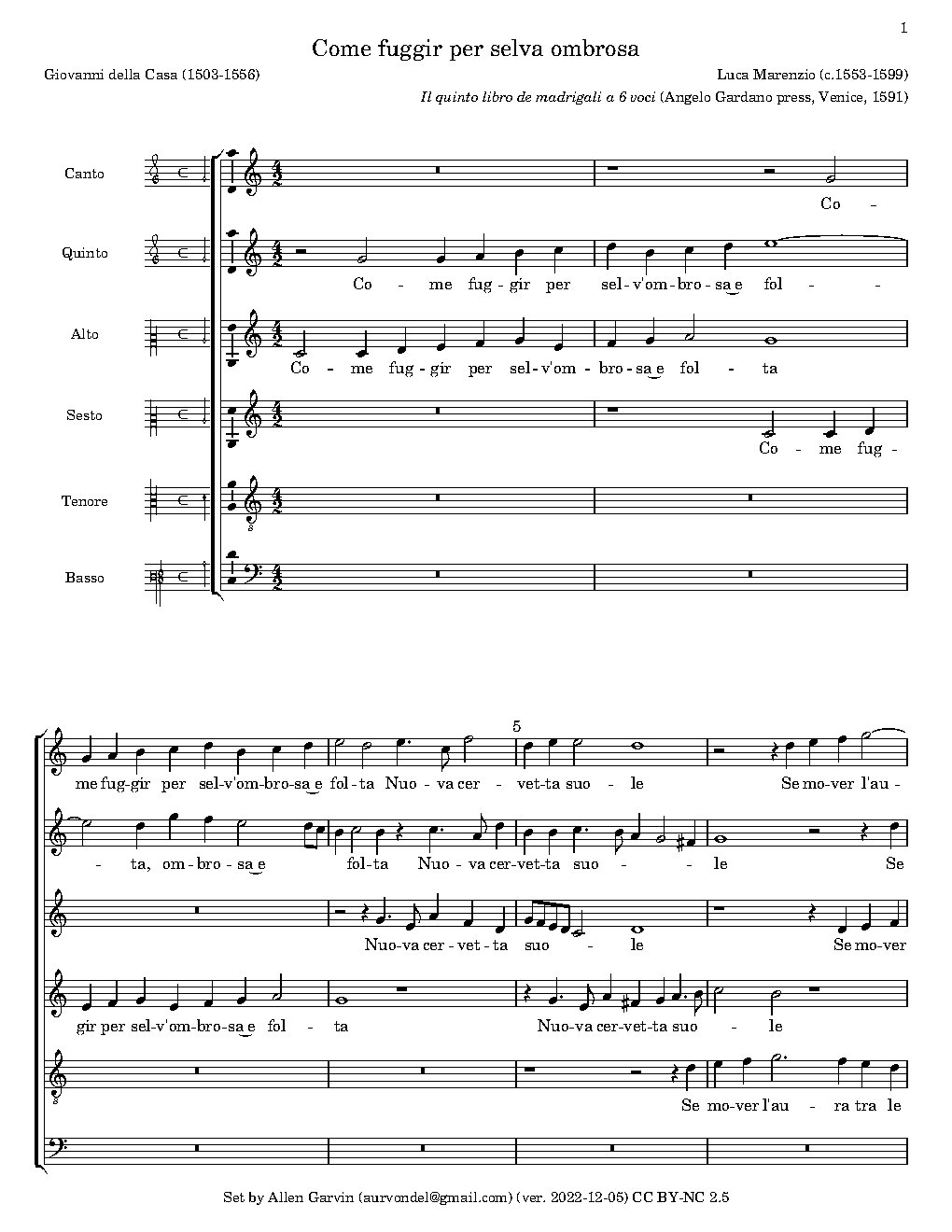 Come fuggir per selva - Choir Script PDF Thumbnail