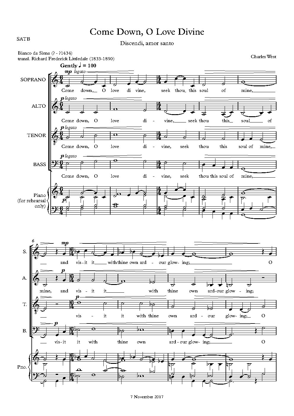 Come Down, O Love Divine - Choir Script PDF Thumbnail
