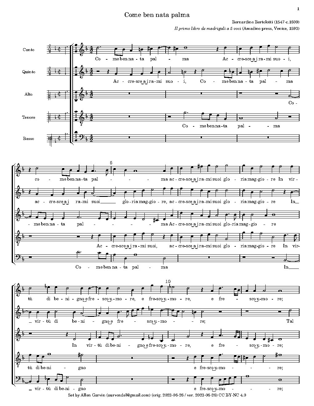 Come ben nata palma - Choir Script PDF Thumbnail