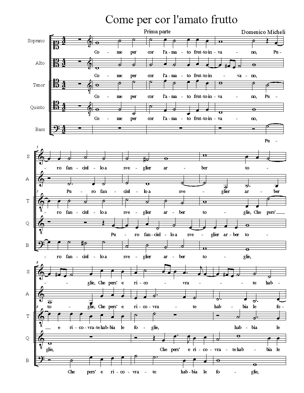Come per cor l'amato frutto - Choir Script PDF Thumbnail