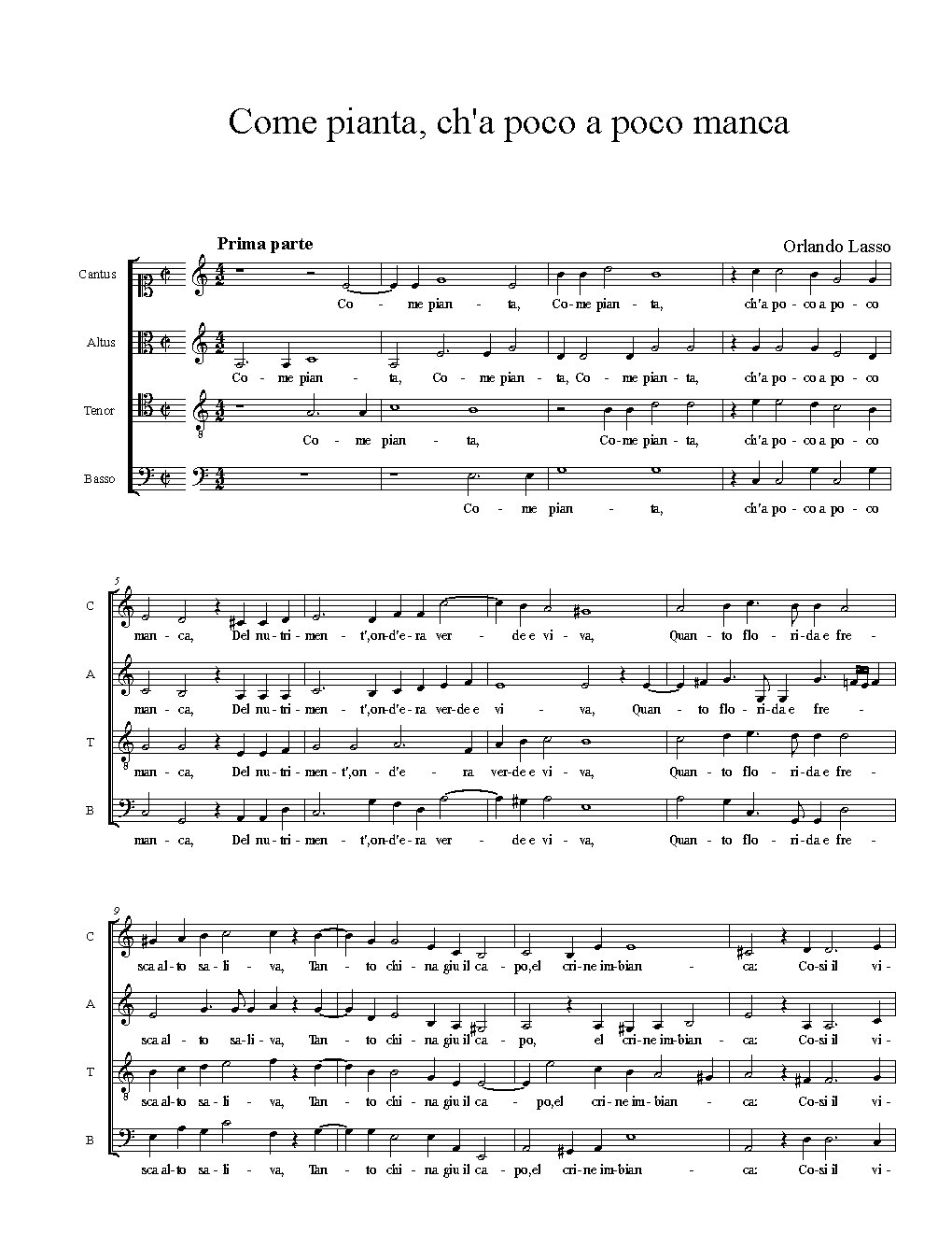 Come pianta, ch'a poco a poco manca - Choir Script PDF Thumbnail