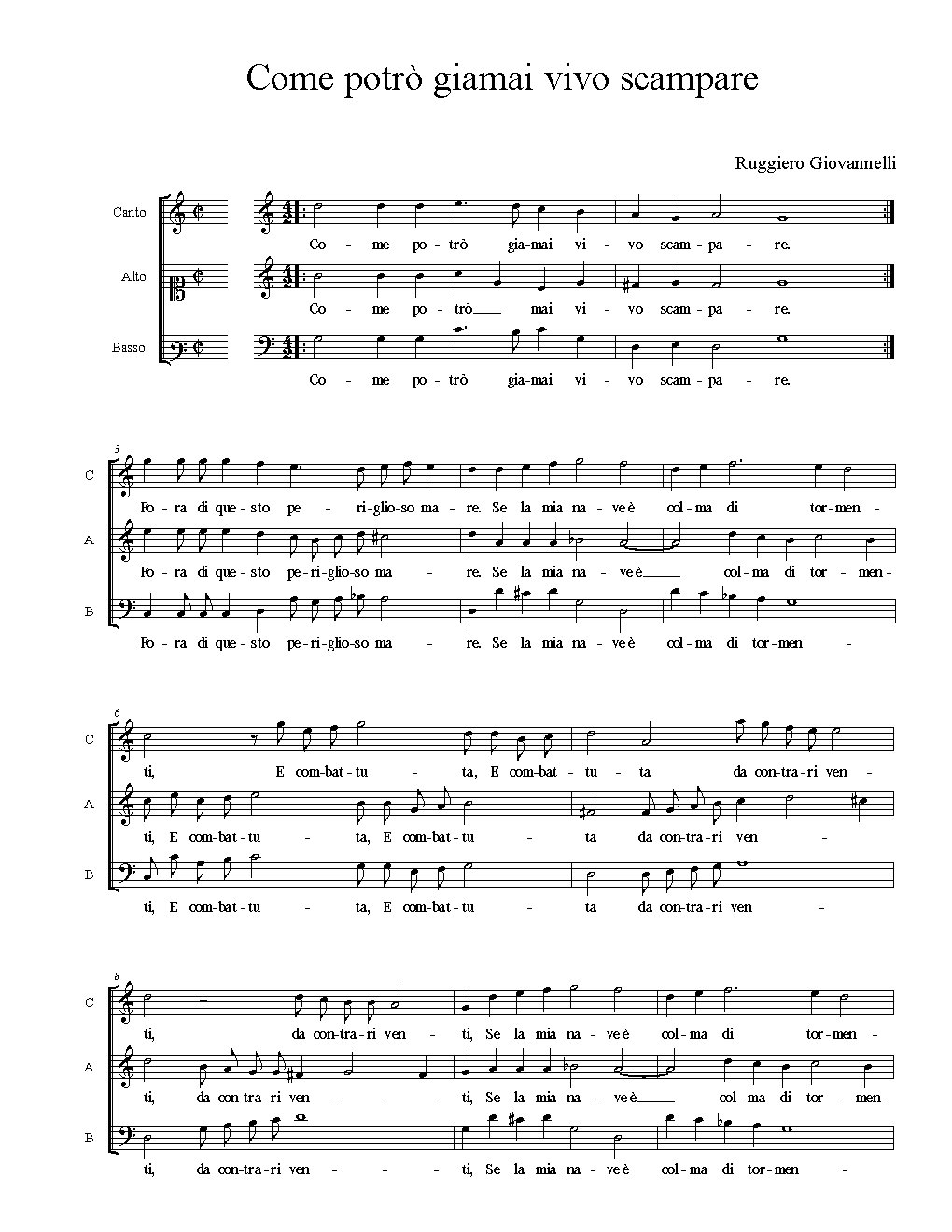 Come potrò giamai vivo scampare - Choir Script PDF Thumbnail