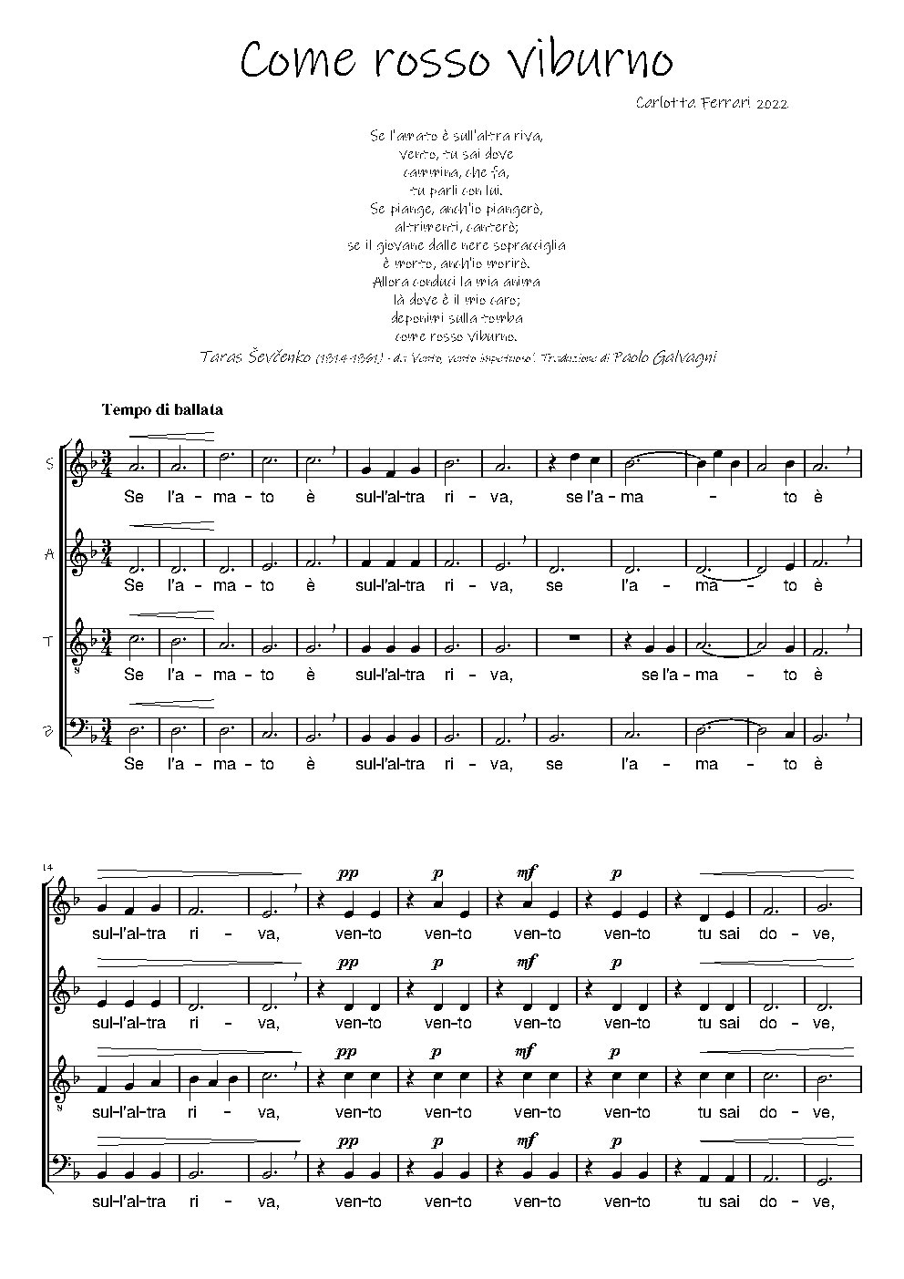 Come rosso viburno - Choir Script PDF Thumbnail