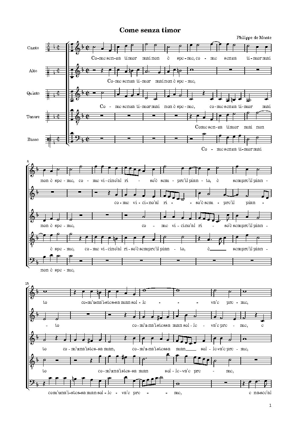 Come senza timor - Choir Script PDF Thumbnail