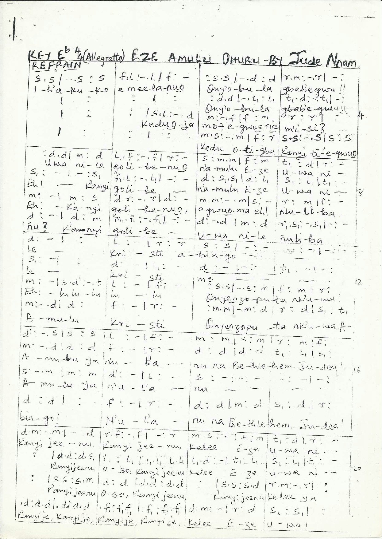 Eze Amulu Ohuru - Download Choir Script PDF